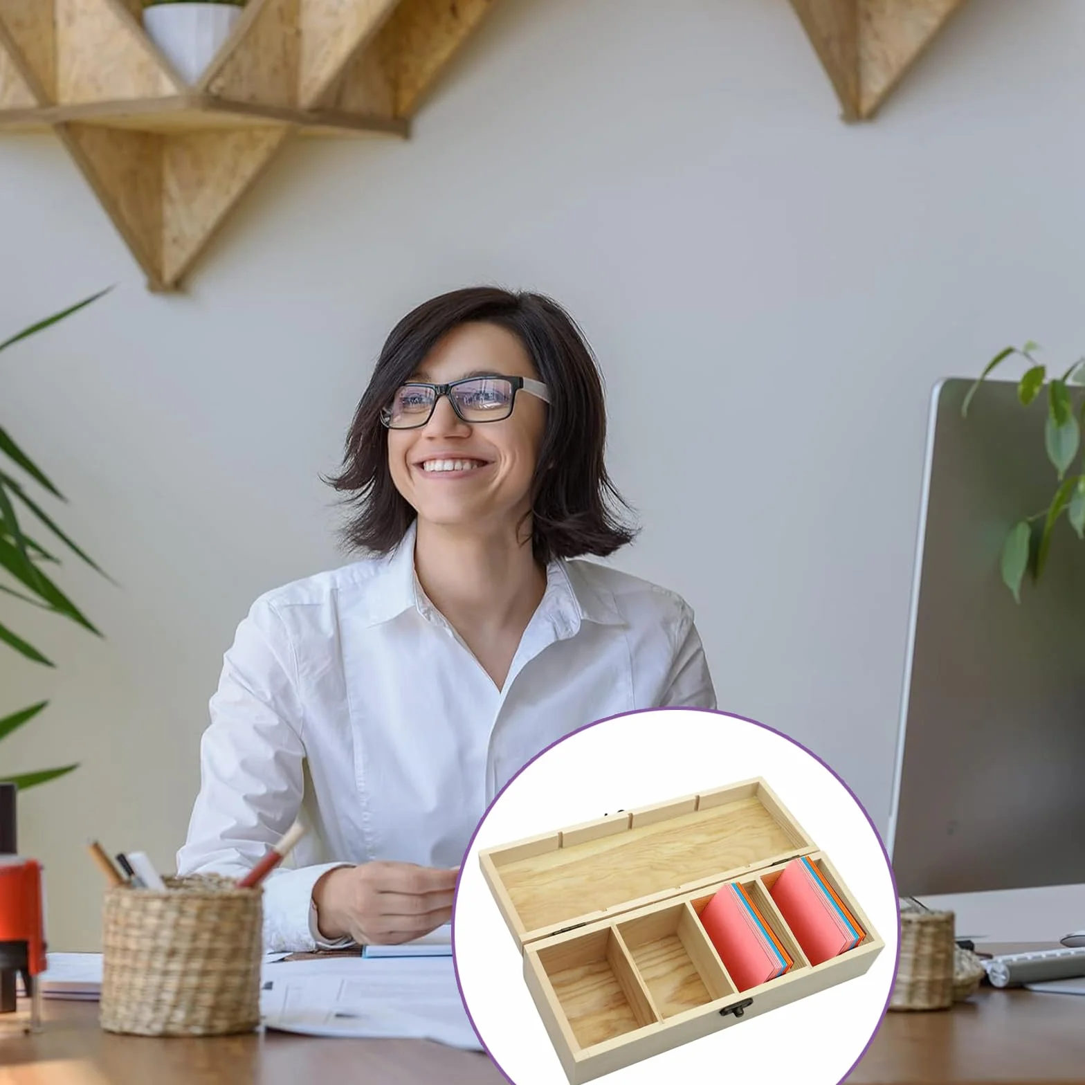 Boîte de Rangement pour Cartes A8 en Bois avec Couvercle pour Bureau, École et Maison