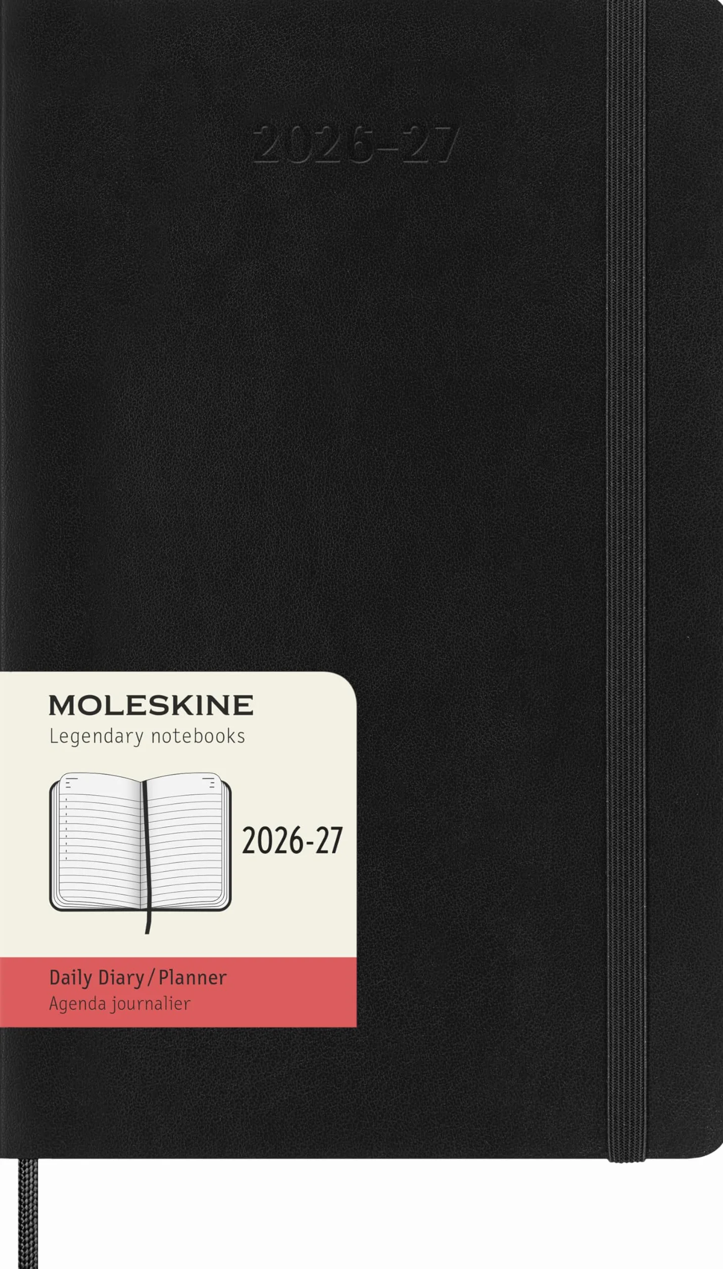 Moleskine Agenda Journalier 2026 2027 18 mois Couverture Souple Fermeture Élastique Noire Large 13 x 21 cm