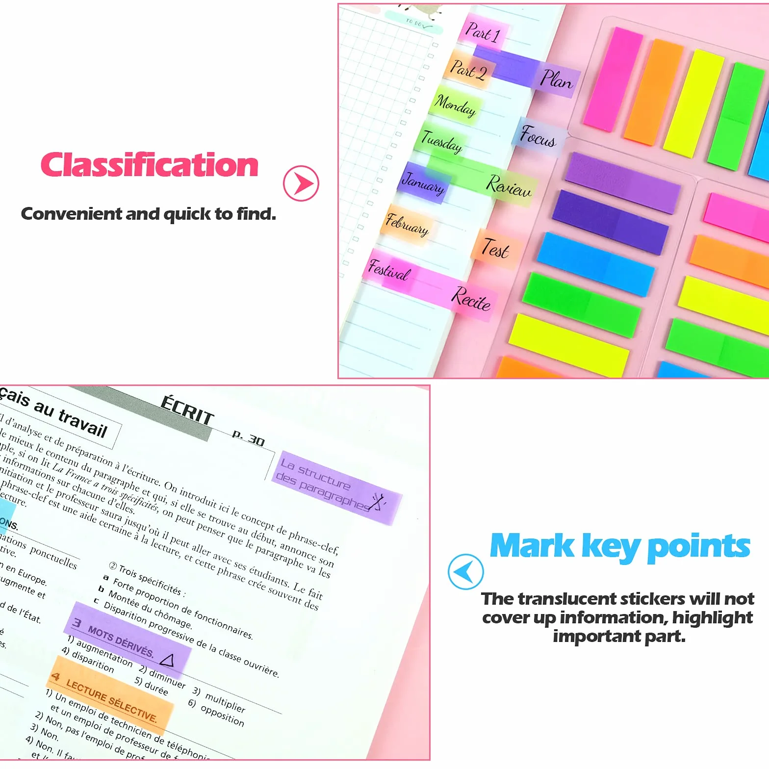 Hanyousheng Feuillets Notes Autocollants 1120Pcs Marque Page Adhesives Notes Onglets D'Index 7 Couleurs