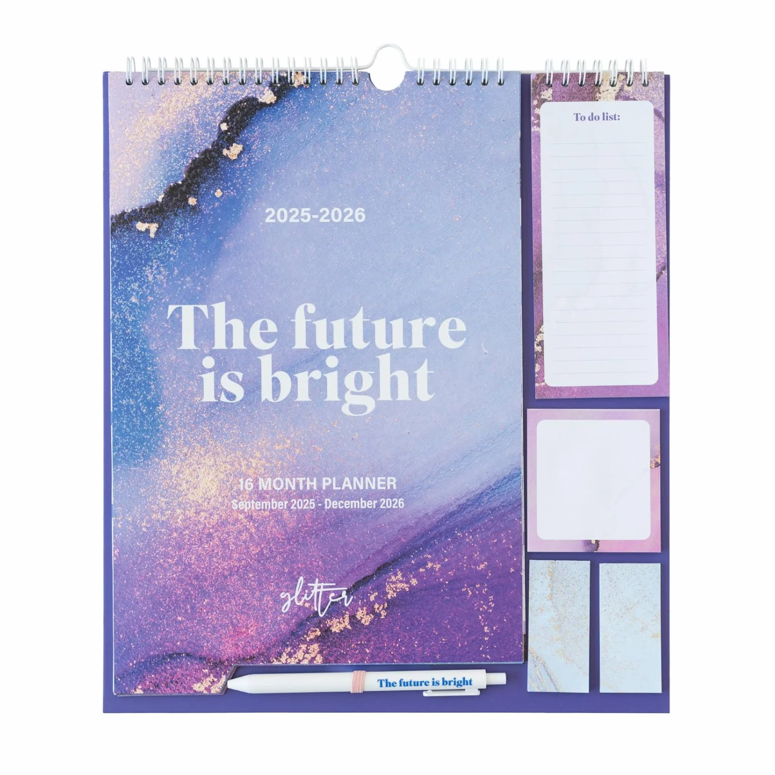 Grupo Erik Calendrier Glitter 16 mois Septembre 2025 à Décembre 2026 Planificateur Mensuel Familial avec Crochet