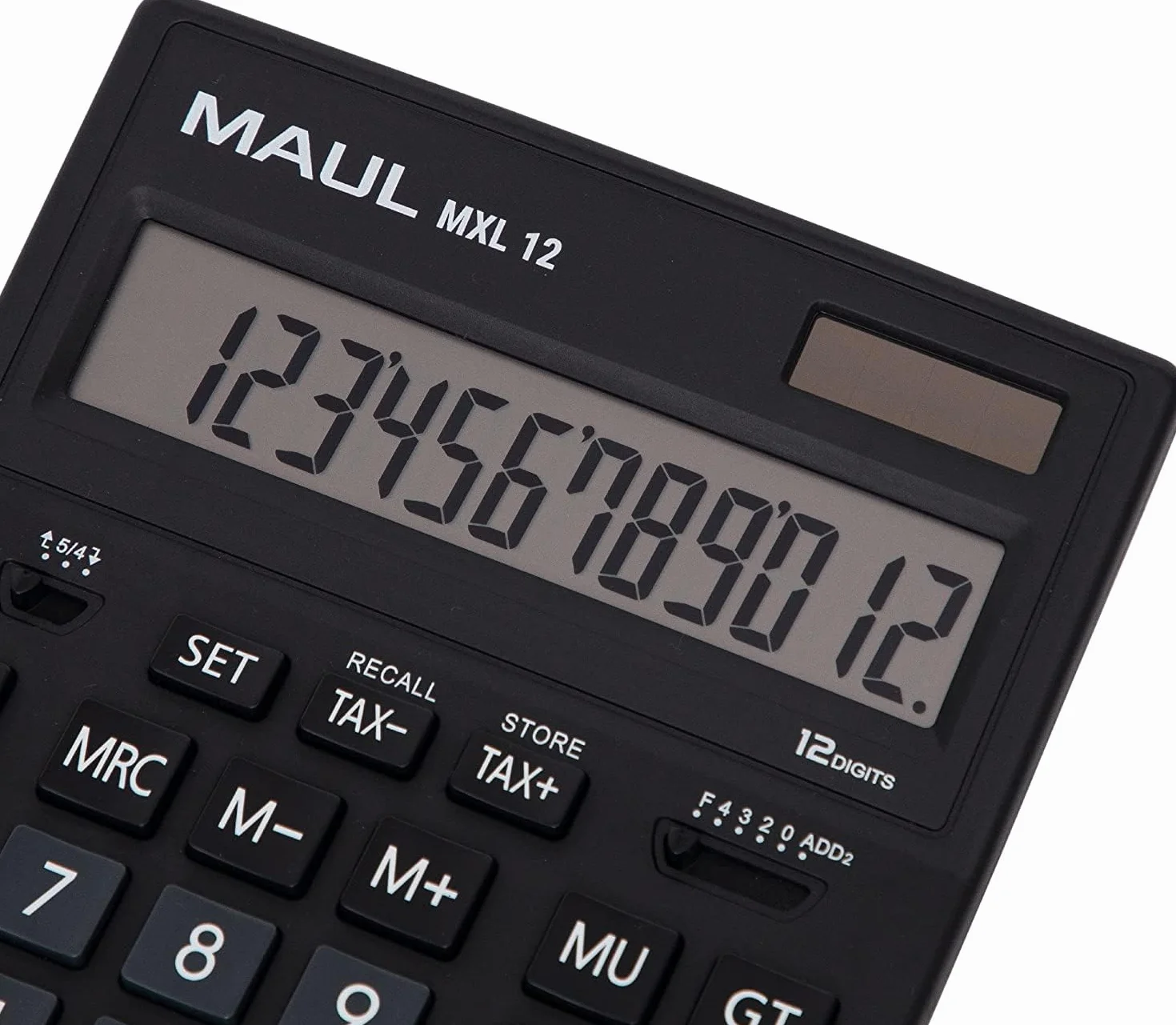MAUL Calculatrice de Bureau Mxl 12 12 Chiffres Calcul de Taxes Alimentation Solaire et Pile 20.5 x 15.5 cm Noir