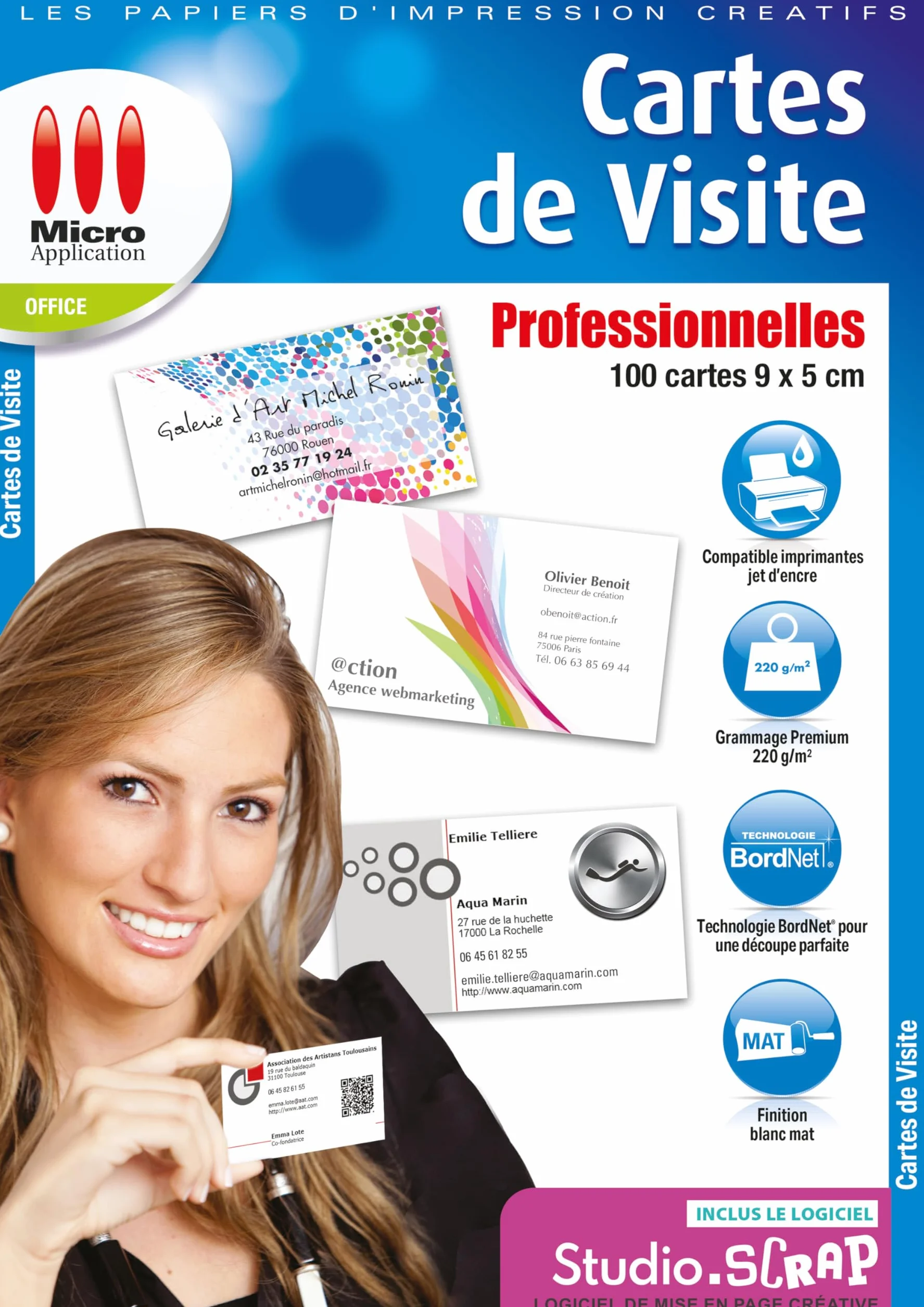 Carte de Visite Personnalisée 100 Cartes Professionnelles Vierges 9x5 cm Papier Cartonné 220g/m²