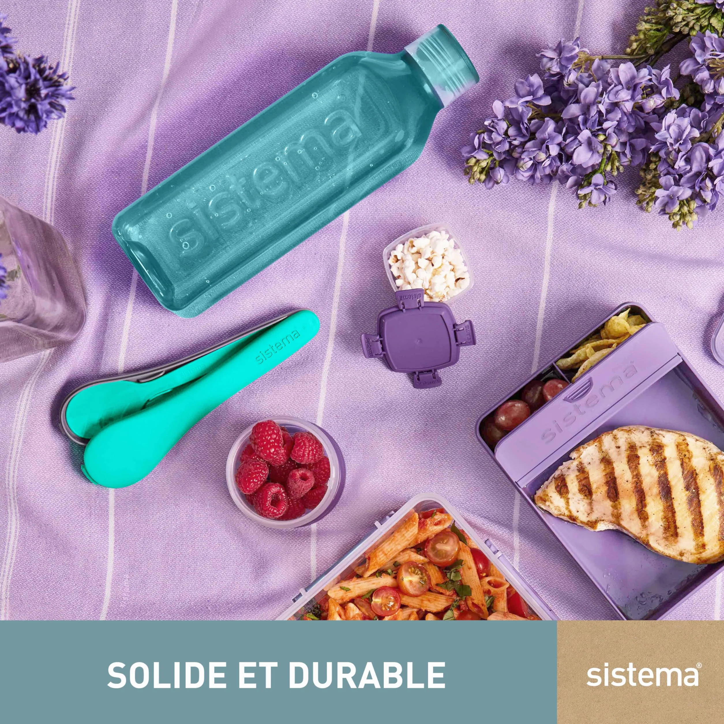 Sistema Bouteille d'eau carrée 1 litre sans BPA Bouchon étanche Bleu-gris