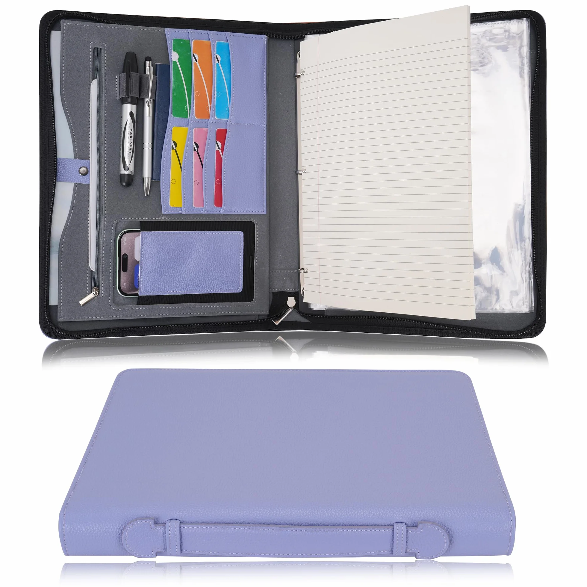 Wonderpool Porte-documents A4 à fermeture éclair classeur 3 anneaux Padfolio violet