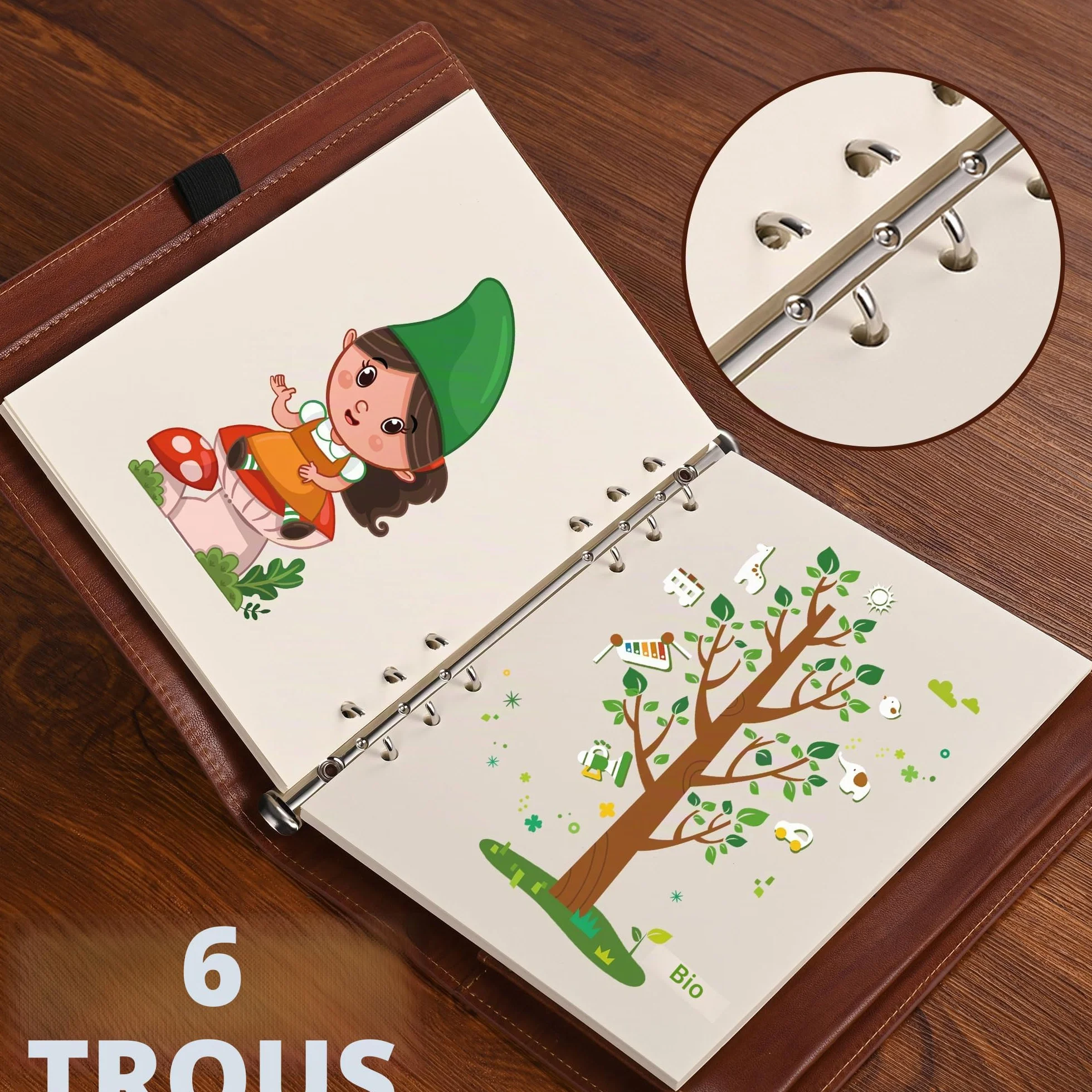 Papier vierge A5 6 trous perforés 80 feuilles 160 pages 14 x 21 cm beige
