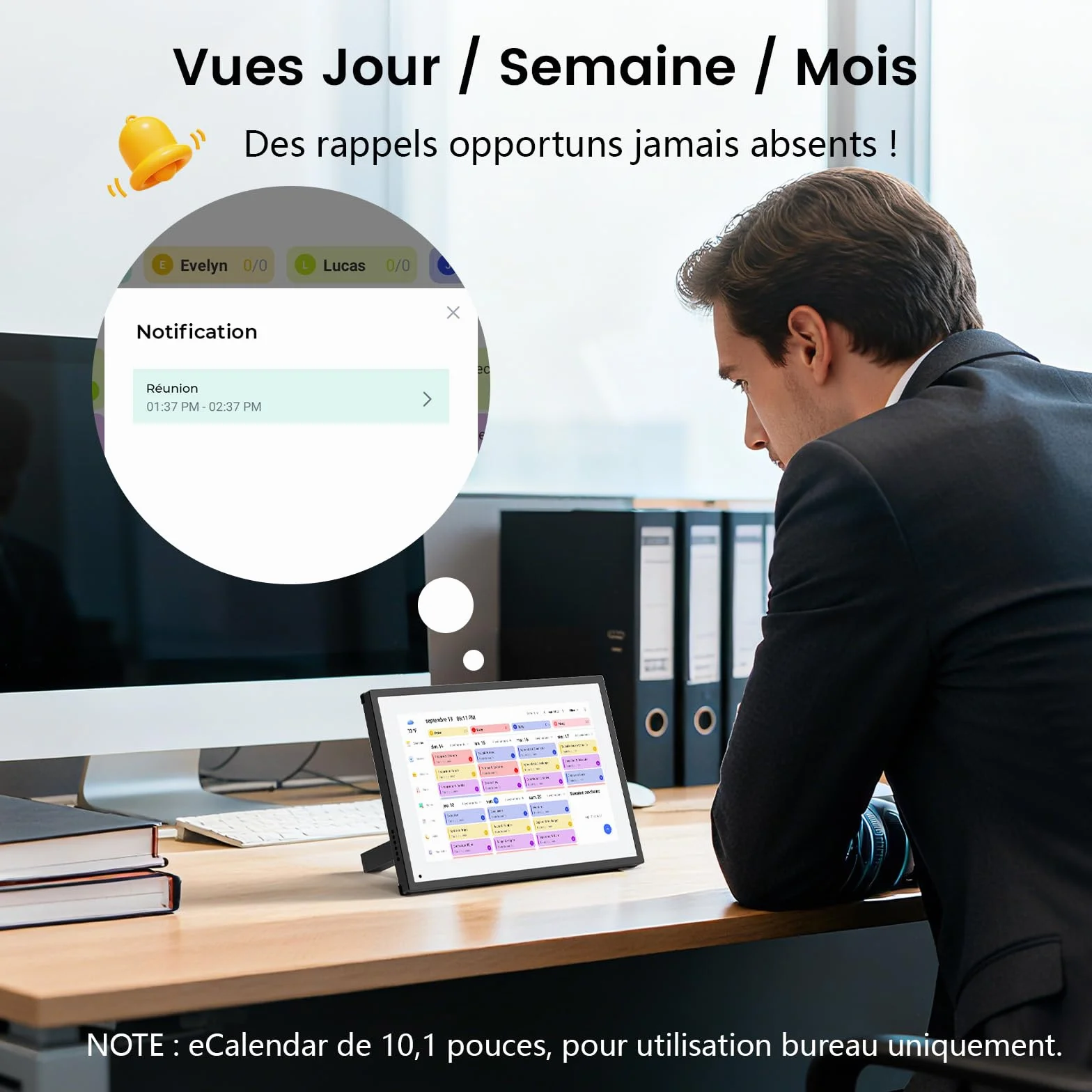 NEWYES 2026 Calendrier Numérique de Bureau 10,1" - Tableau Organisation Famille/Individuel & Cadre Numérique Wi-Fi Sync Écran Tactile Intelligent pour Semaine Enfant/Repas/Agenda/Apprentissage