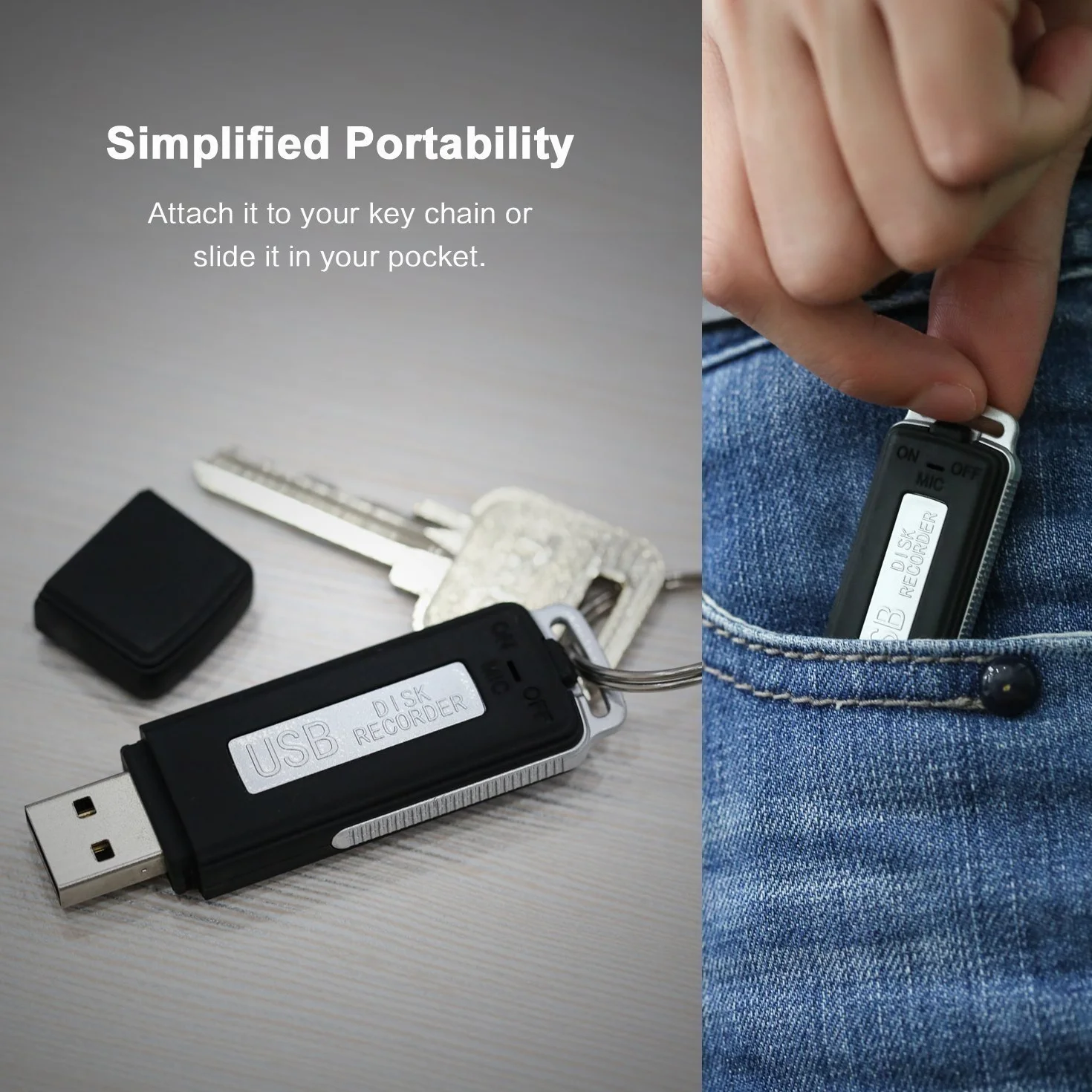 Mini Enregistreur Vocal 8 GB 150 Heures USB Audio Microphone Spy Bug Flash Drive 2 en 1