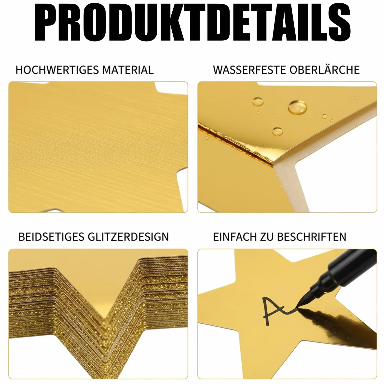 Lot de 40 étoiles décoratives en papier scintillantes dorées brillantes des deux côtés