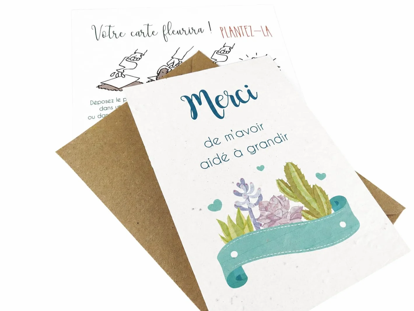 Carte à planter merci nounou, maitresse, atsem, papier ensemencé