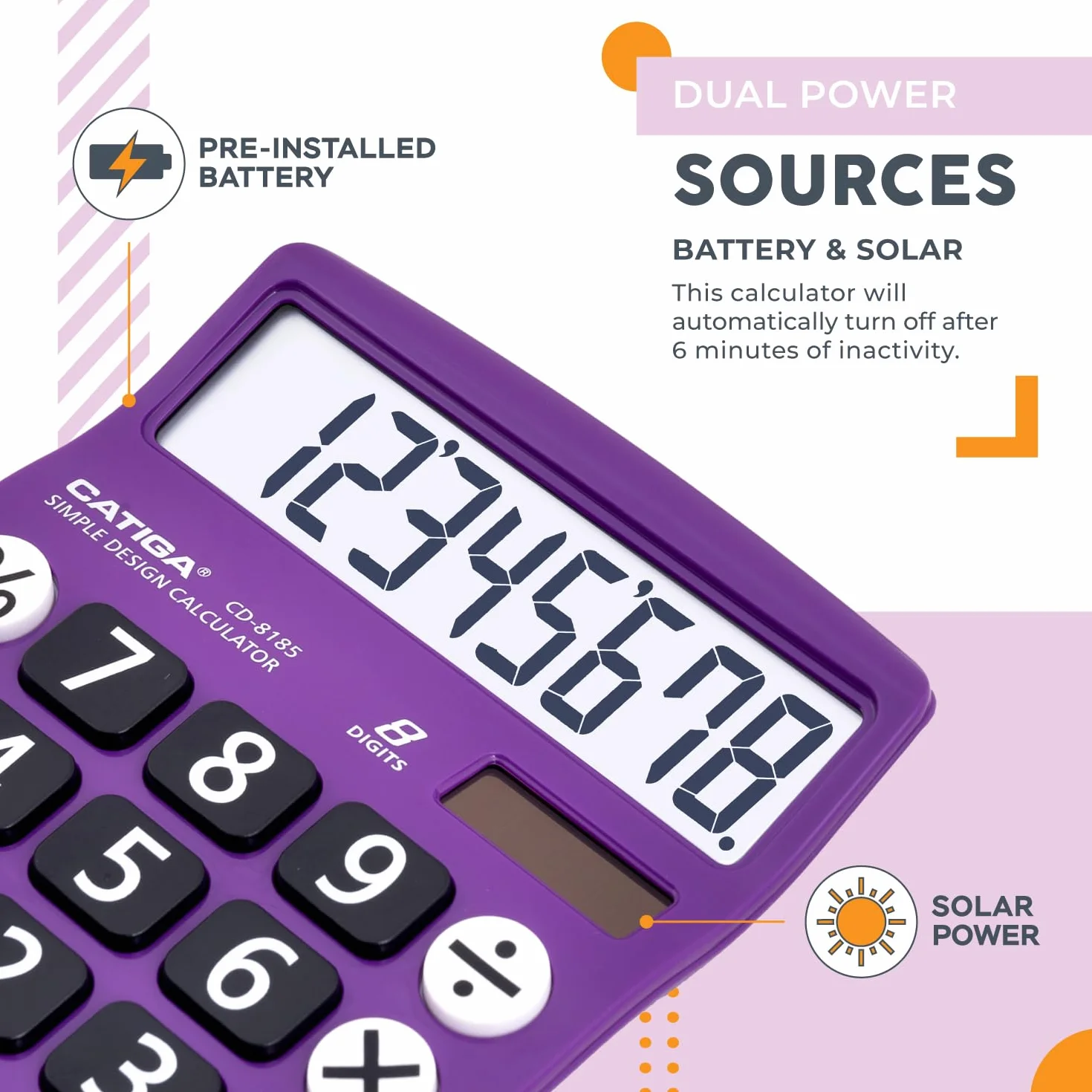 CATIGA Calculatrice de Bureau 8 Chiffres Solaire LCD 4 Fonctions