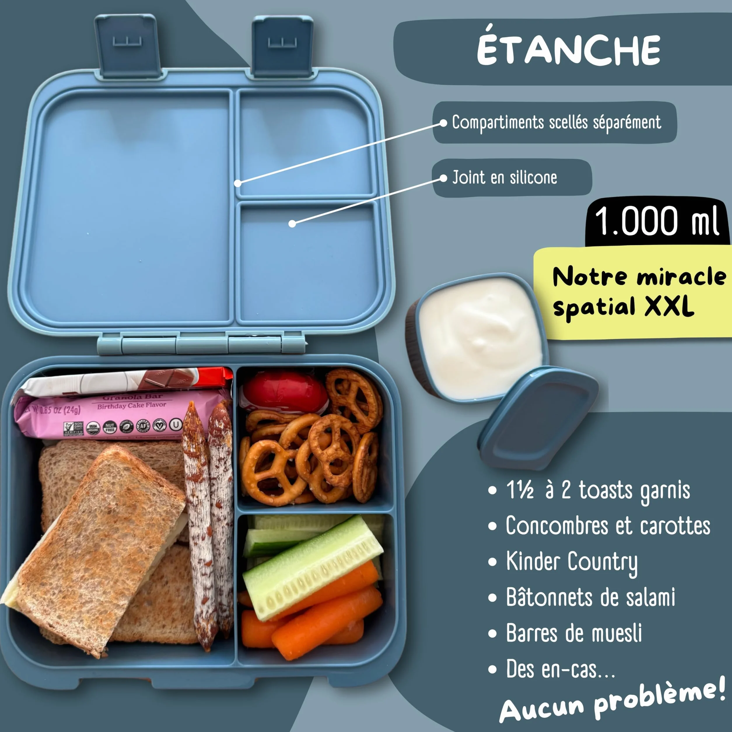 BEARFOOT Bento Box COMPACT Boîte repas enfant sans BPA 1.000 ml