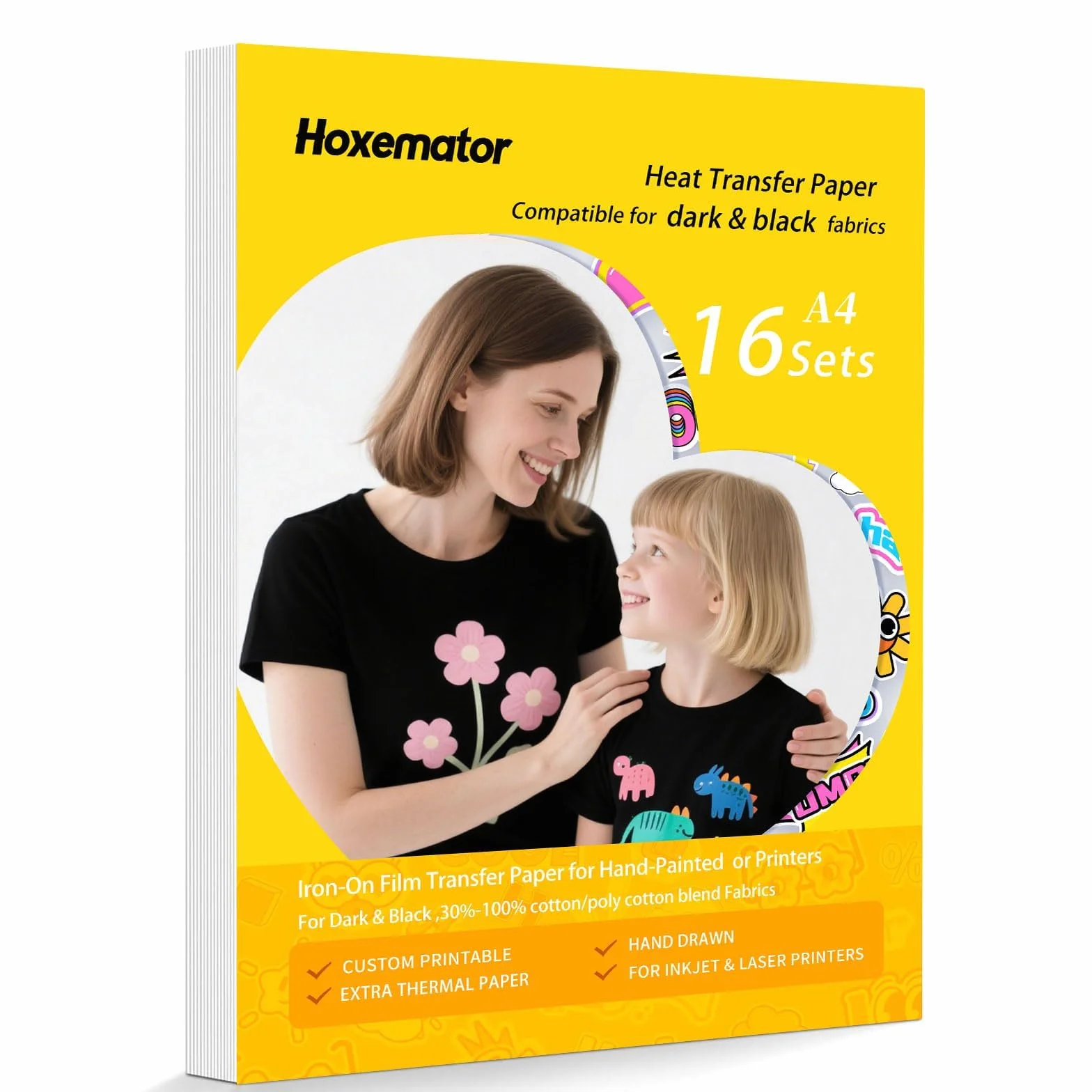 Papier Transfert Textile Noir Foncé 16 Feuilles Imprimante Jet d'Encre Laser Thermocollant T-Shirts Sacs Chapeau