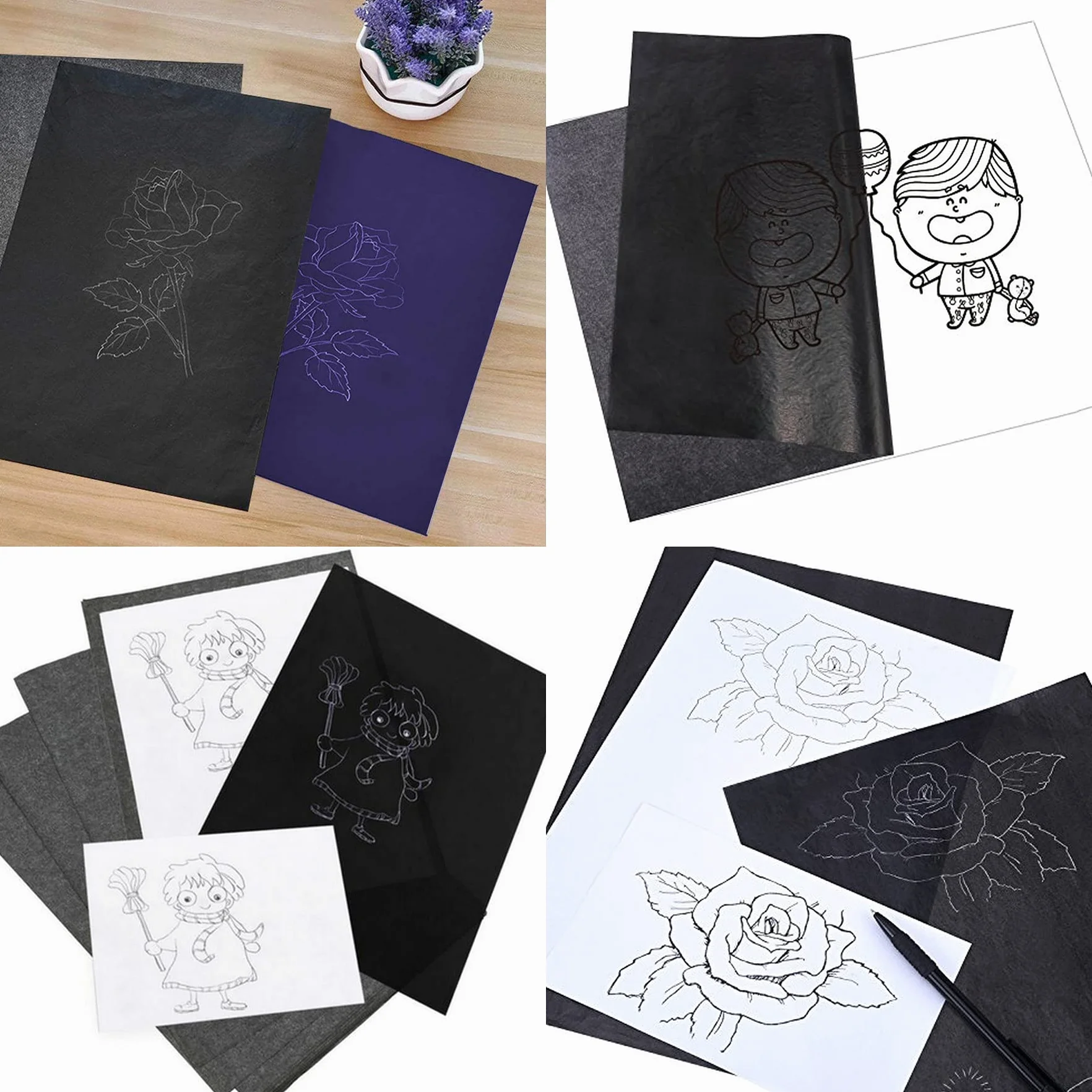 Lot de 50 Feuilles de Papier Carbone pour écriture Manuscrite Bleu Format A4