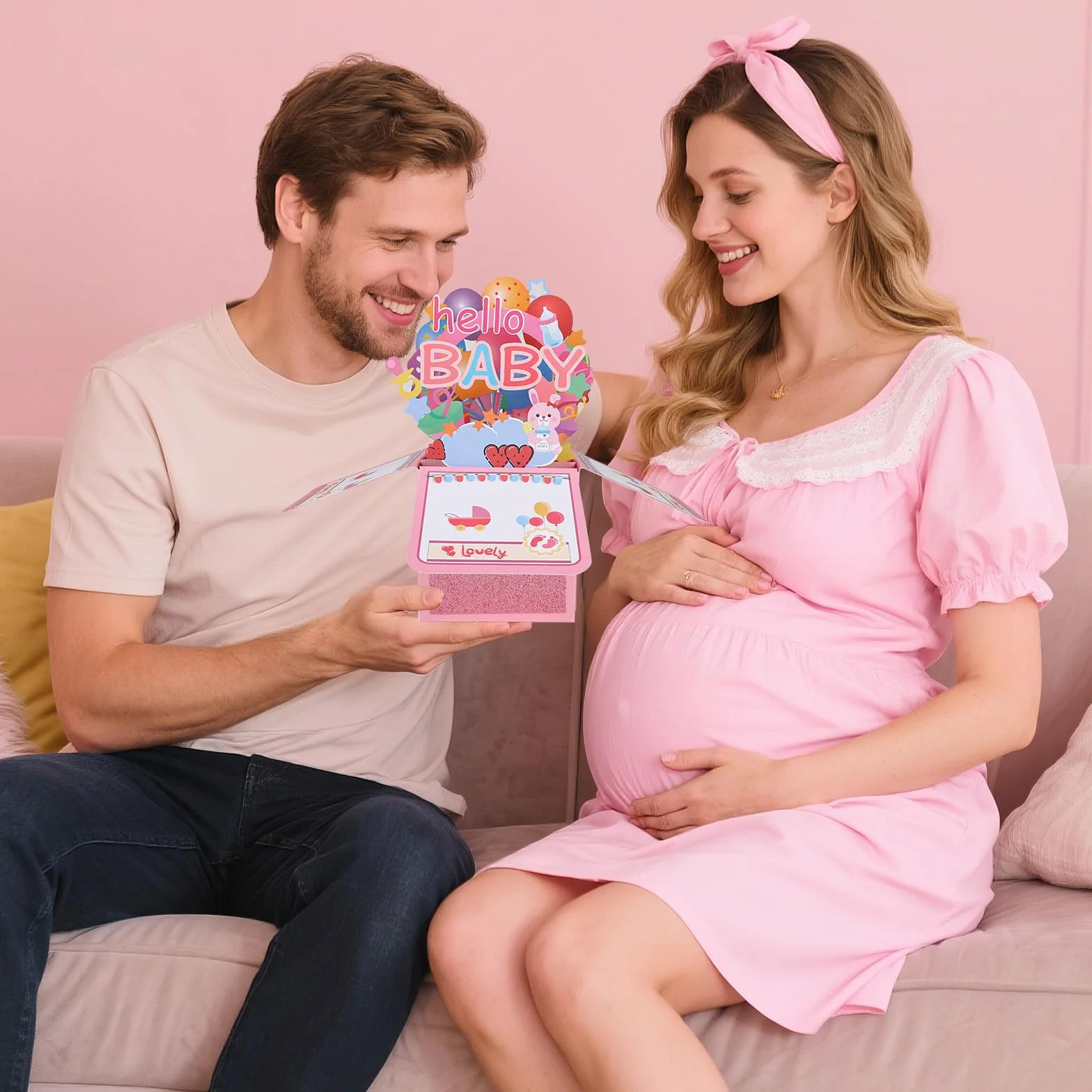 Penitue Carte de Félicitations Pop-Up Baby Shower Fille avec Enveloppe Rose