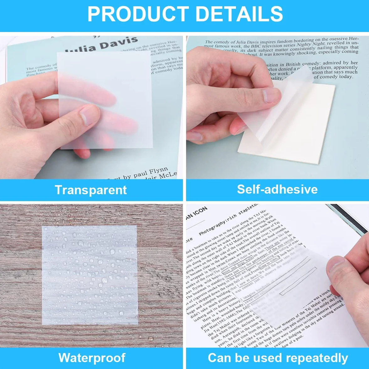Vicloon Notes Autocollantes Transparentes 100 PCS 7,5 x 7,5 cm Imperméables