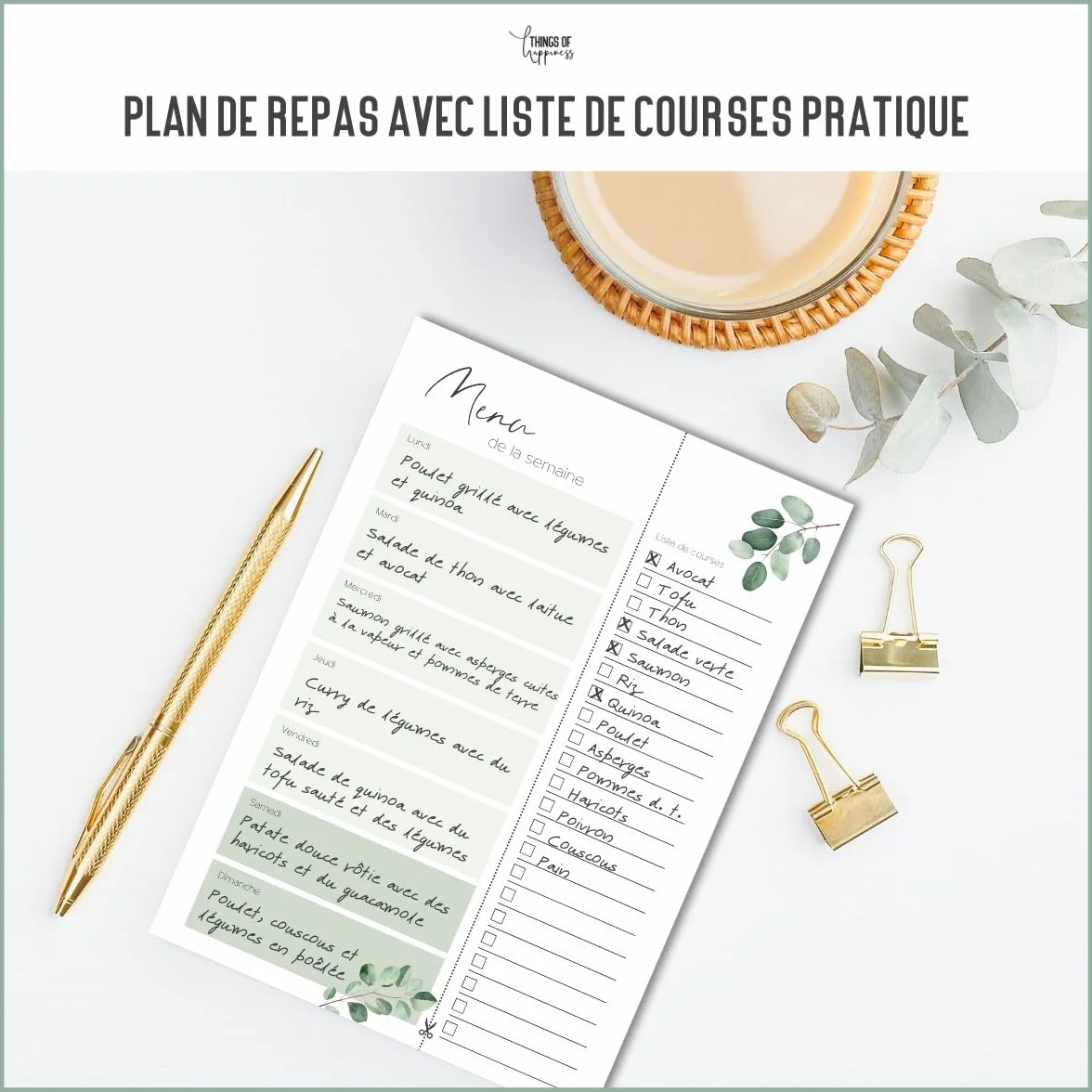 Planificateur de menus A5 Eucalyptus 50 feuilles Bloc de planification des repas