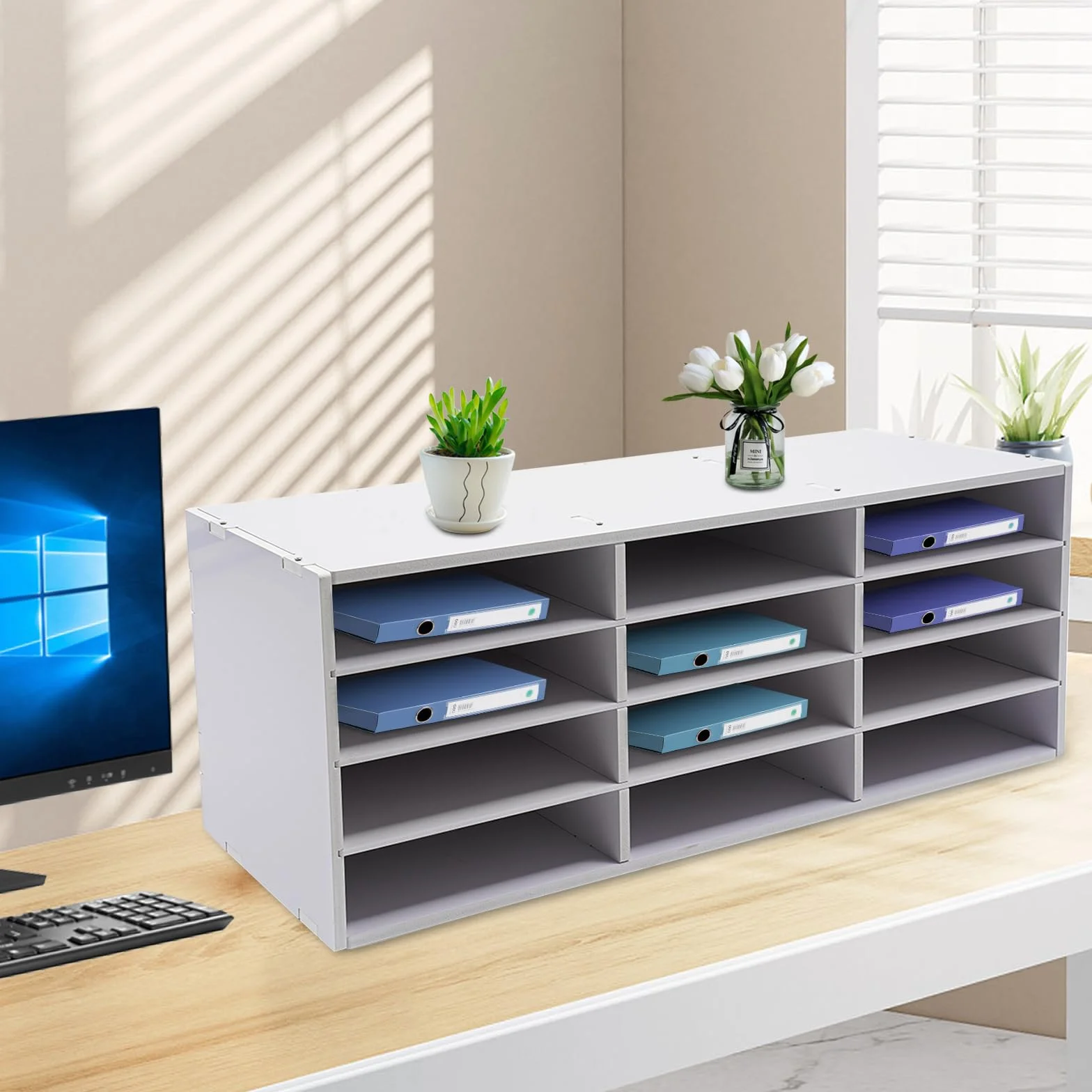 Porte-lettres 12 compartiments PVC Autonome Organiseur bureau 80 x 30,8 x 30 cm Blanc