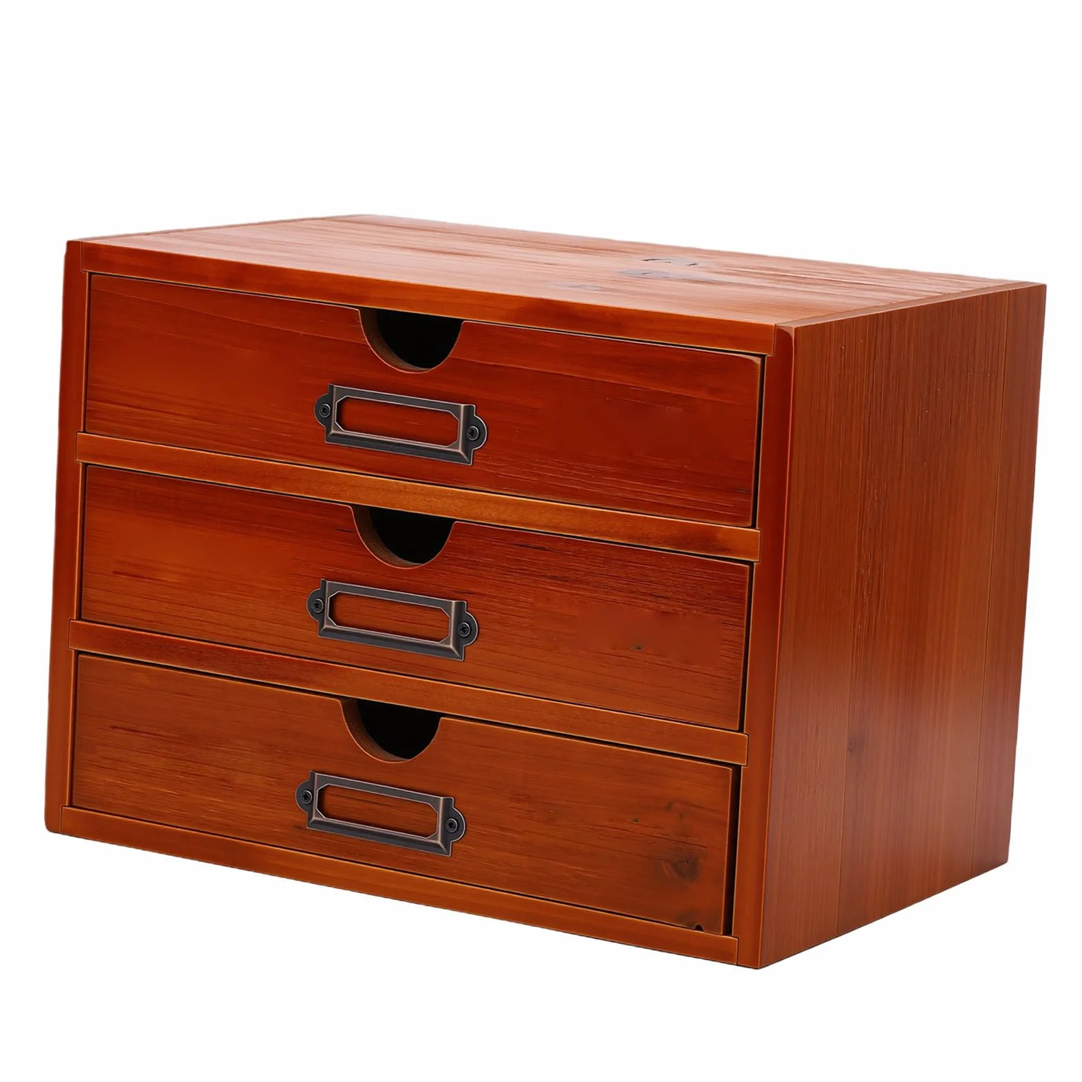 Haofy Organiseur de Bureau à 3 Tiroirs, Armoire d'Apothicaire Empilable Vintage, Boîte de Rangement en Bois Marron Foncé