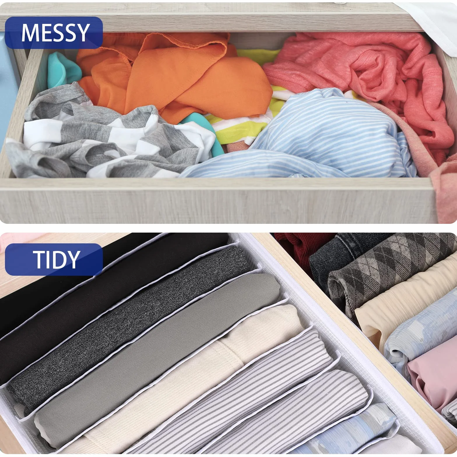 Boîte de Rangement Vêtements 9 Grilles Armoire Organisateur Pliable 2PCS Blanche Neige