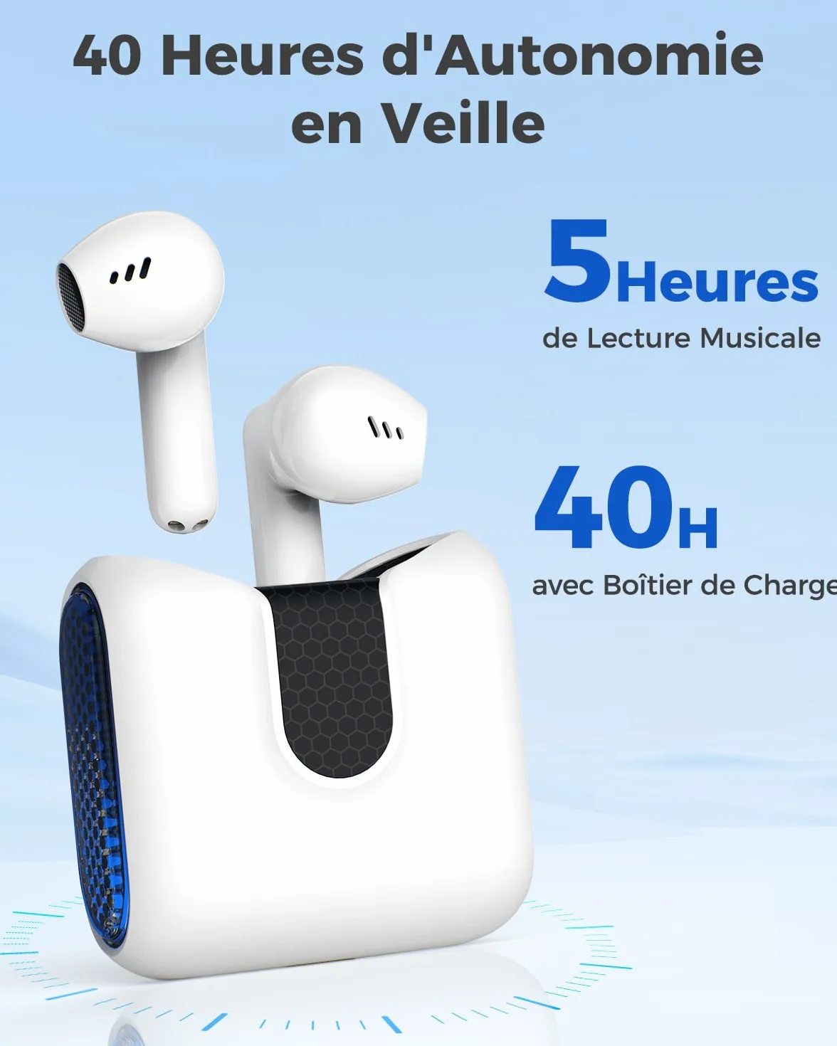 Écouteur Traducteur Instantané IA NE49 5-1, 150 Langues 6 Modes, Bluetooth 6.0, Autonomie 40h, Blanc