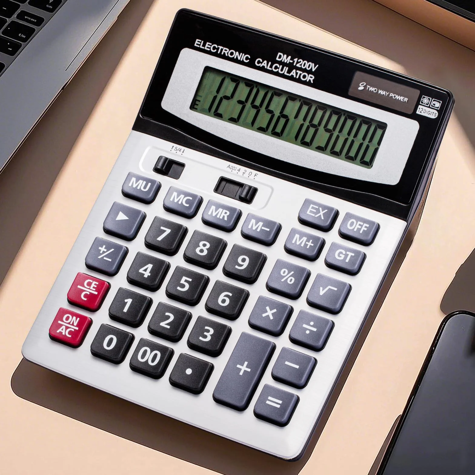 Calculatrice de bureau 12 chiffres grand écran LCD double énergie solaire et batterie YE1200V