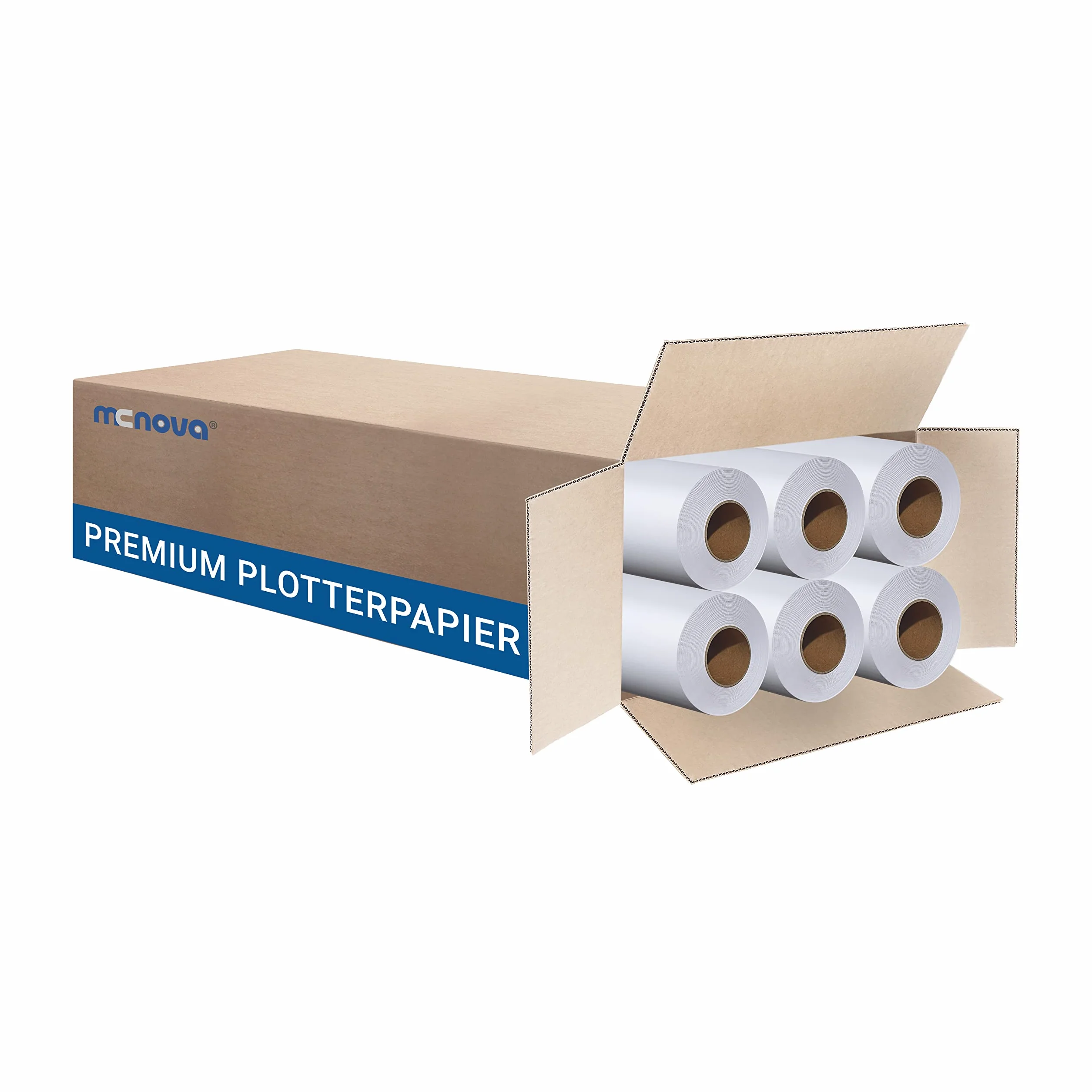 MC NOVA Lot de 6 rouleaux de papier traceur non couché 90 g/m² 914 mm x 50 m Noyau de 2" Blanc éclatant