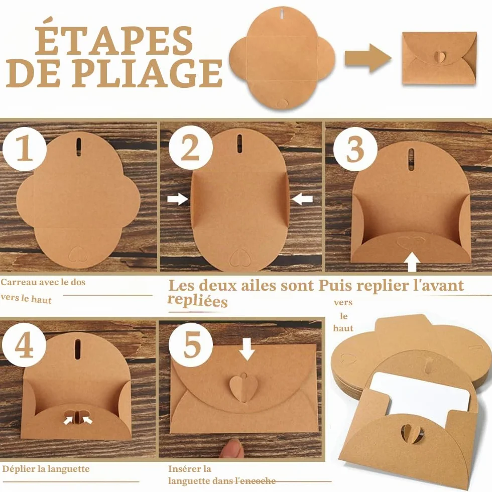 Enveloppes en Papier Kraft avec Cartes Vierges - Mini Enveloppes Coeur pour Cartes Cadeaux DIY Graffiti