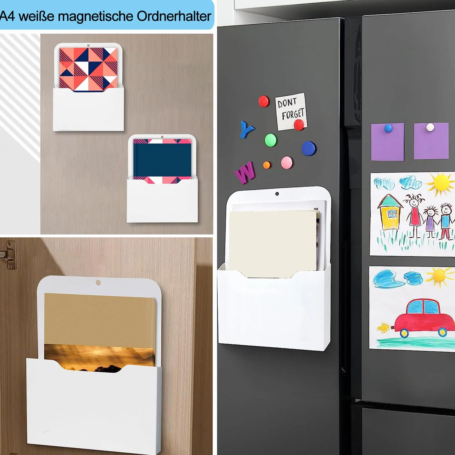 Porte-documents magnétique A4 - Lot de 2 - Rangement bureau - Aimant puissant - Blanc