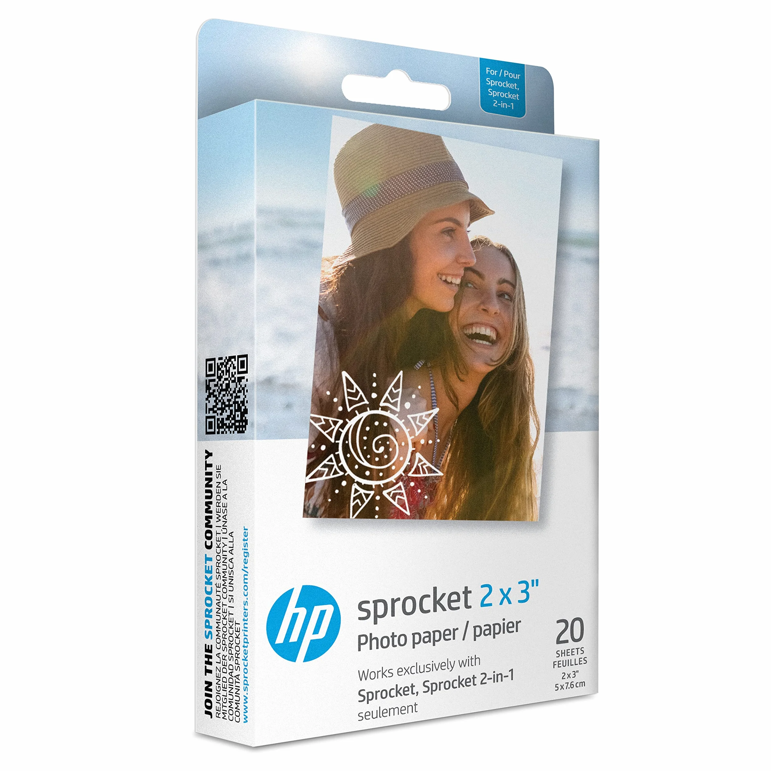 HP Sprocket Papier photo adhésif Premium Zink 5,1 x 7,5 cm 20 feuilles