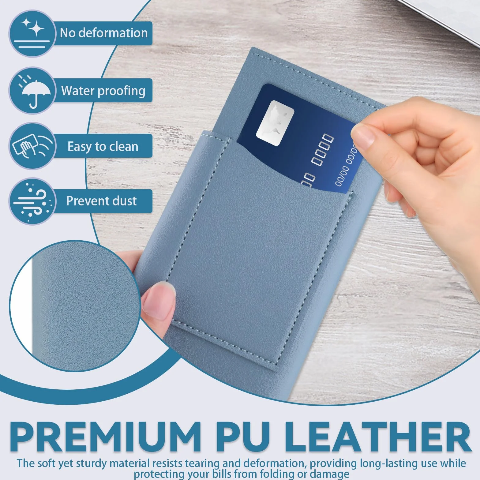 Portefeuille en cuir synthétique lot de 2 enveloppes à 2 fentes pour espèces, organiseur d'argent, porte-cartes de crédit, bleu + violet