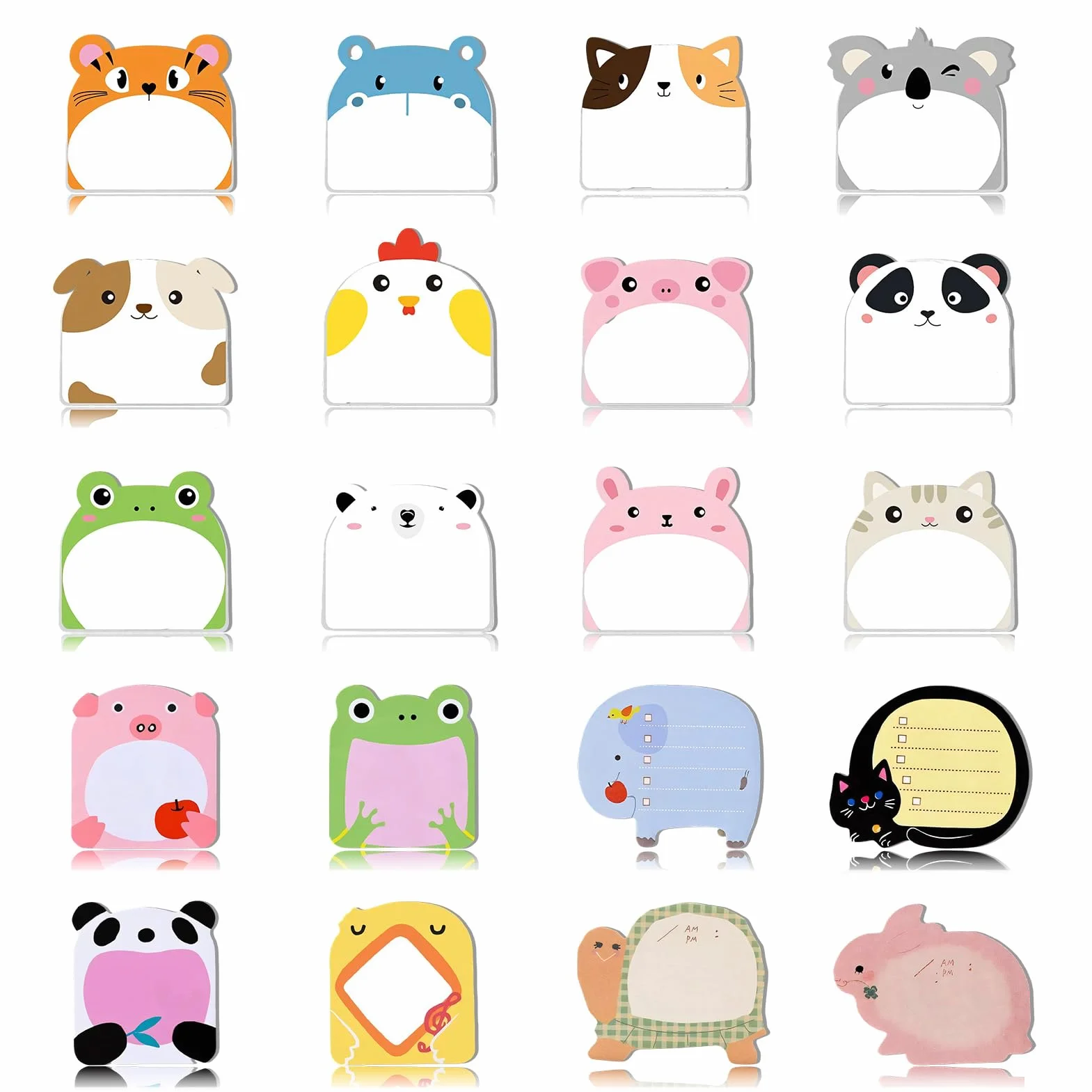 Lot de 20 Petits Blocs Notes Autocollantes Animaux Mignons, Post It Rigolo en Forme d’Animal, Papeterie Kawaii Sticky Notes