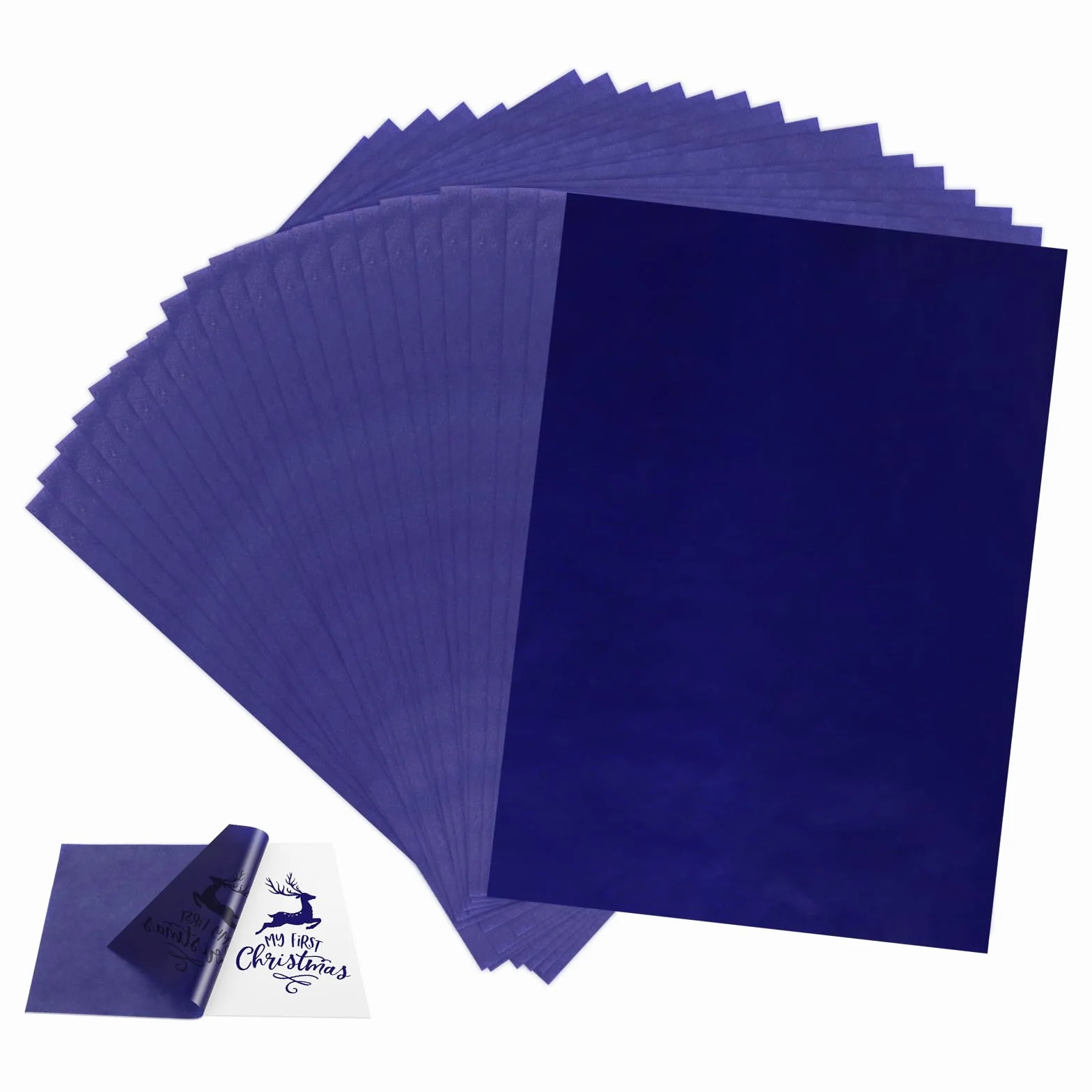 Papier Carbone Bleu A4, Feuilles de Transfert de Carbone pour Papier et Bois, 100 Pièces