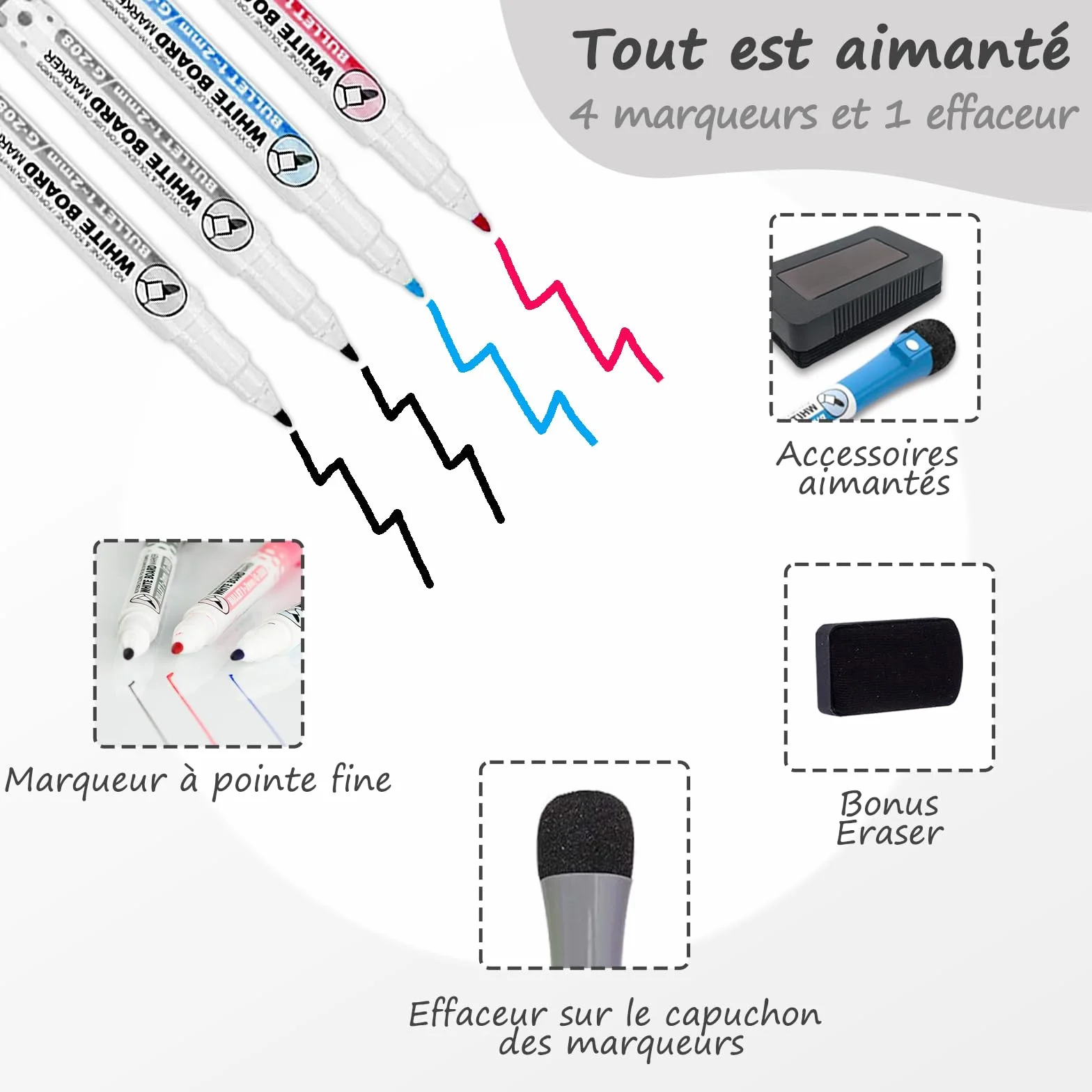 Calendrier Magnétique Effaçable à Sec pour Frigo, 3 Plannings Mensuel Hebdomadaire Quotidien, Tableau Blanc Aimanté avec 4 Marqueurs et 1 Gomme