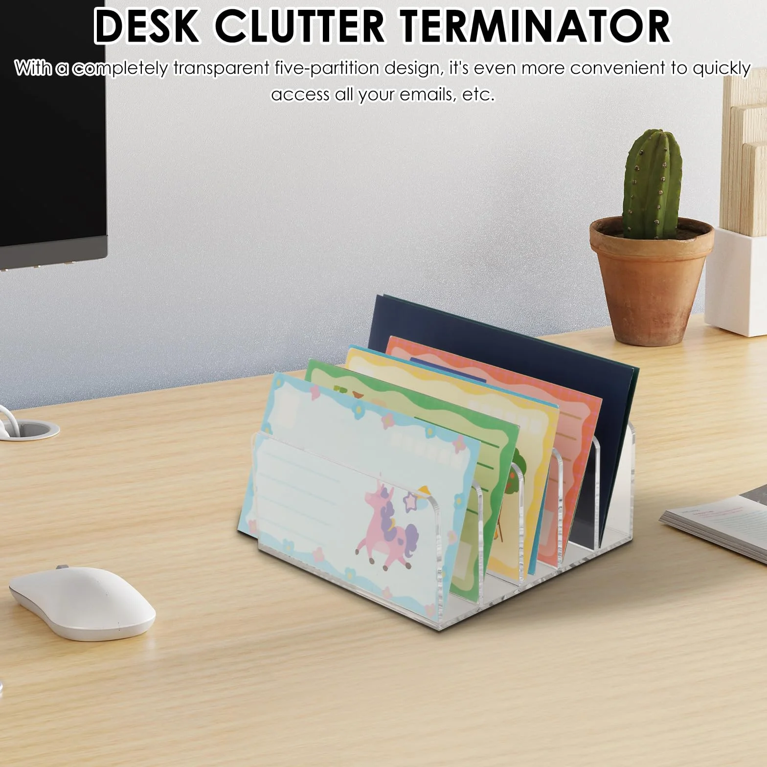 Trieur de Courrier en Acrylique 2 Pièces Letter Holder 5 Compartiments Organiseur de Bureau Transparent