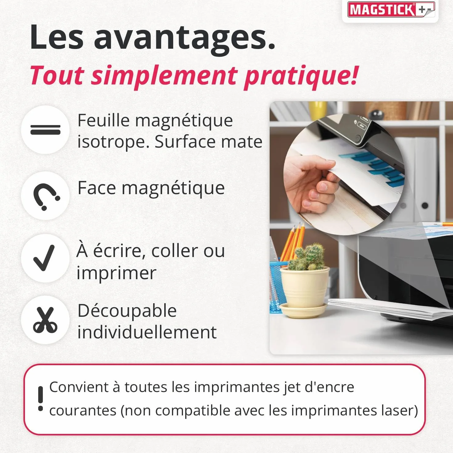 Papier magnétique A4 blanc 10 feuilles imprimable jet d'encre DIY