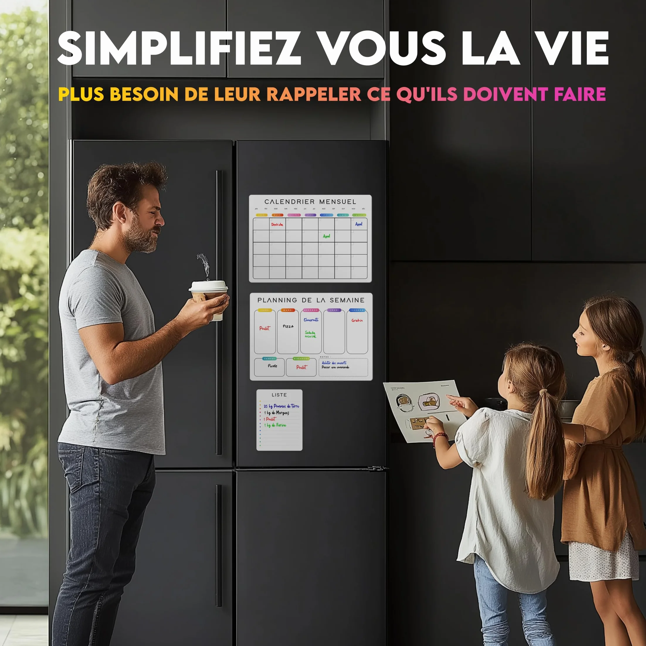 Calendrier Magnétique Frigo Blanc x3 Planificateur Hebdomadaire Mensuel Mémo Aimanté Planning Semaine Tableau Magnétique Organisateur Familial