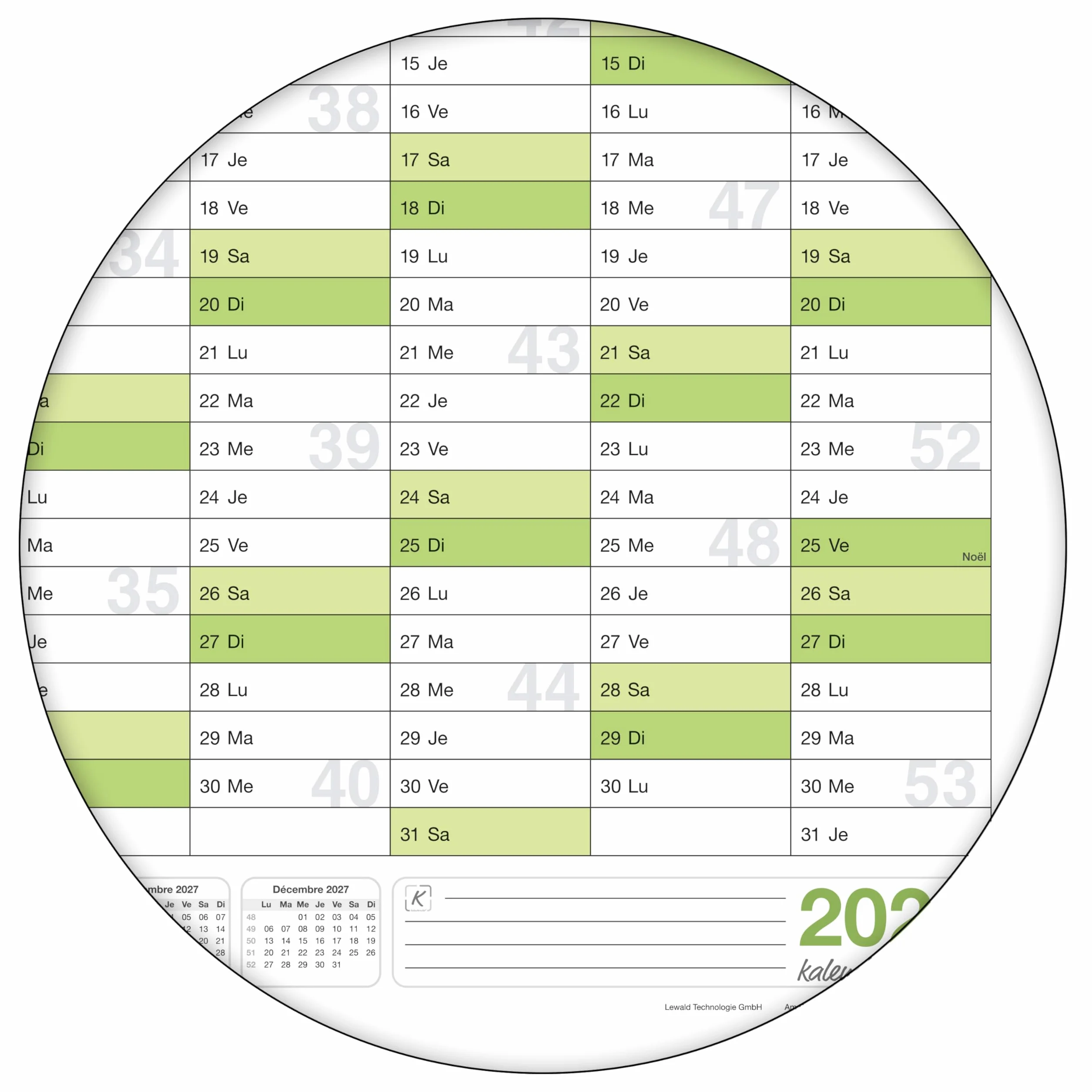 Calendrier mural effaçable DIN B1 100x70 cm 2026 – planner annuel réinscriptible plastifié avec 4 marqueurs et 1 éponge – version française