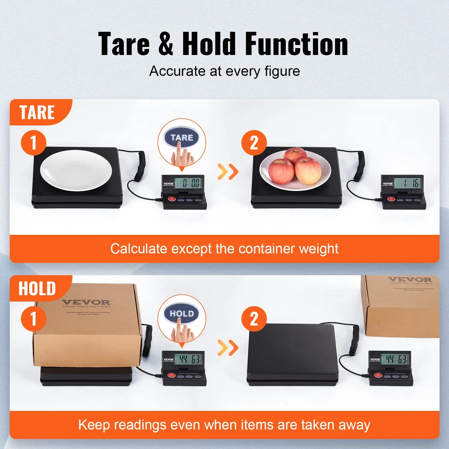 VEVOR Balance Postale Numérique 50 kg Pèse-colis de Précision 2 g avec Tare Maintien Écran LCD Pliable 90°