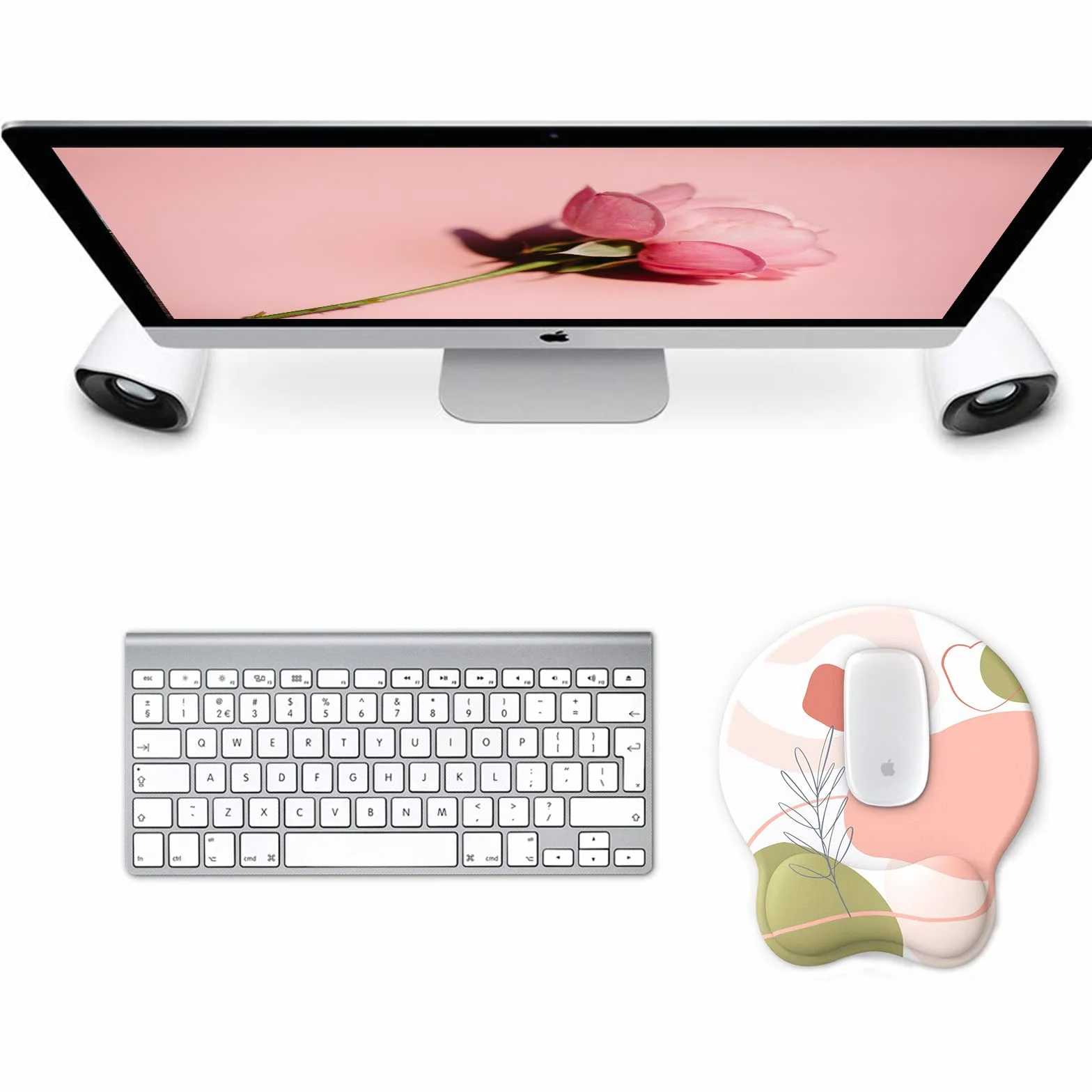 Tapis de Souris Ergonomique en Gel avec Repose-Poignet, Base PU Antidérapant pour Gamer (Rose)