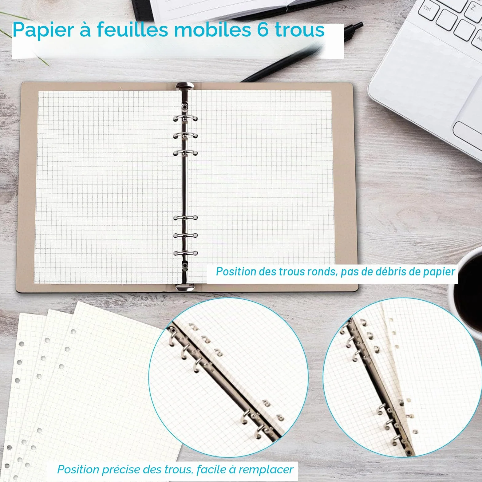 Feuilles A5 Grands Carreaux 180 Feuilles Papier A5 Copies Doubles Perforées Recharges pour Agendas