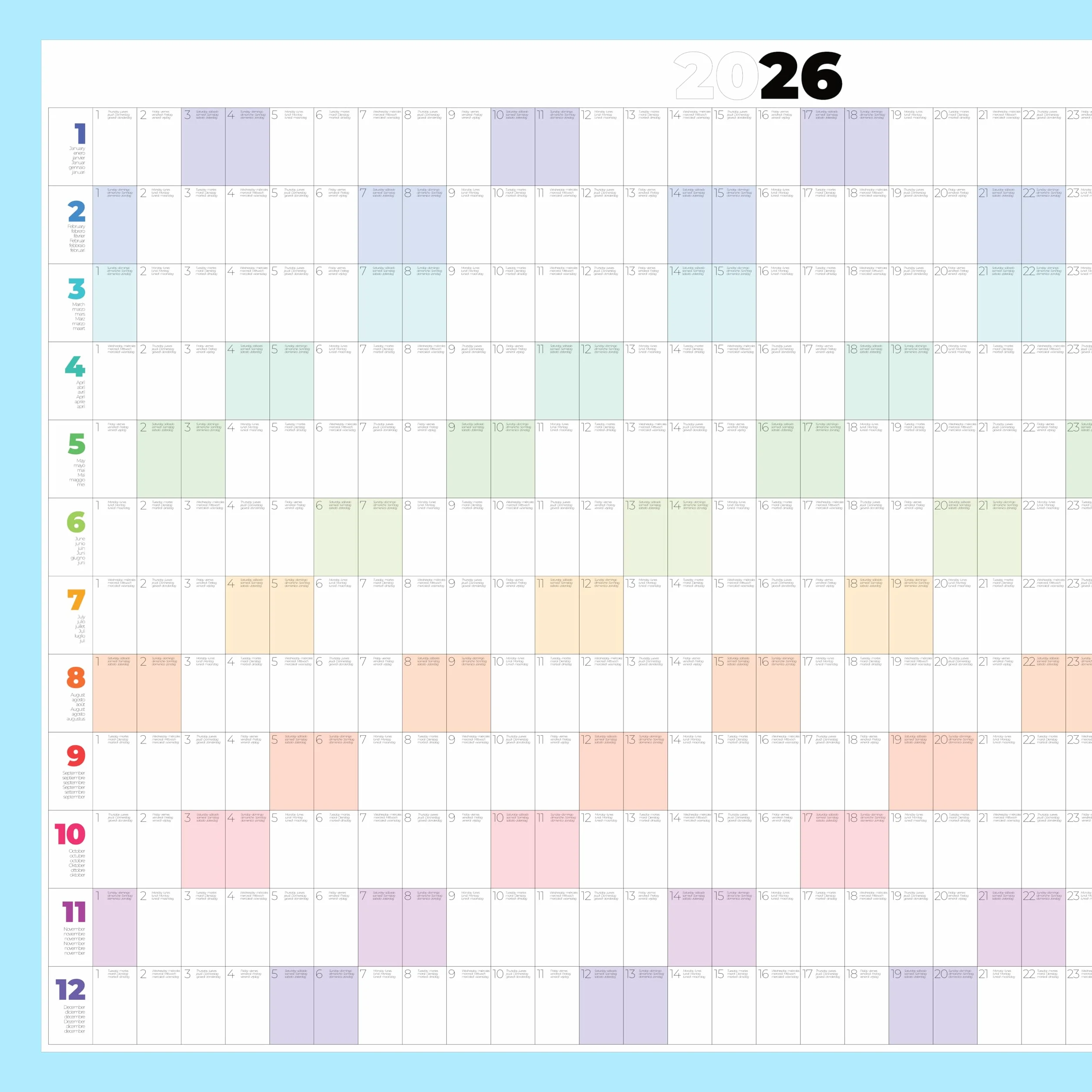 Calendrier Annuel 2026 Mural Grand Format Planificateur DIN A1 (84 x 60 cm)