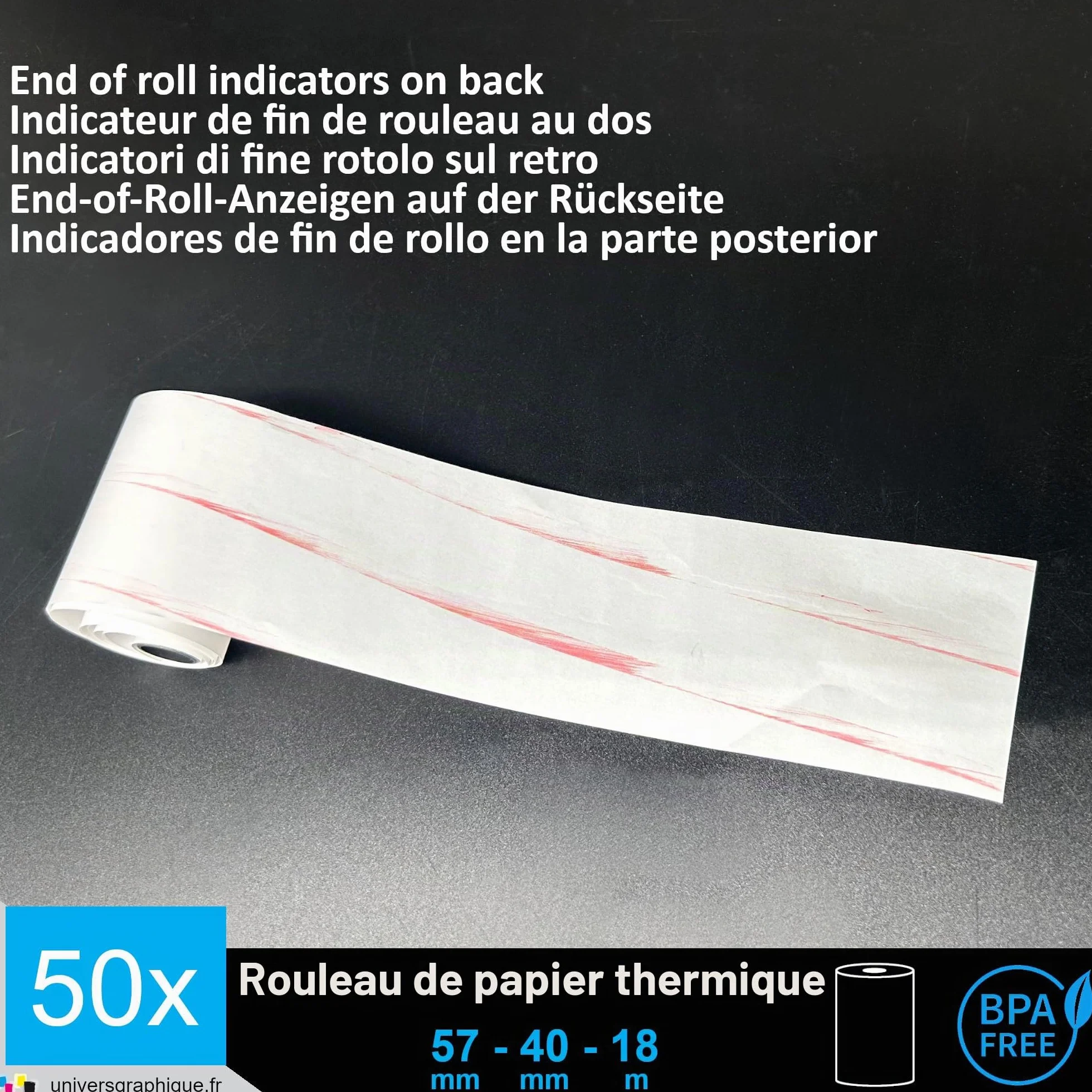 UNIVERS GRAPHIQUE Bobine carte bancaire thermique 57 x 40 x 12 mm papier thermique TPE