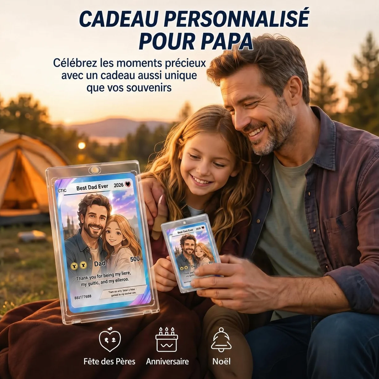 Carte Poke Personnalisée avec Photo pour Papa Cadeau Fête des Pères Portrait Personnalisable