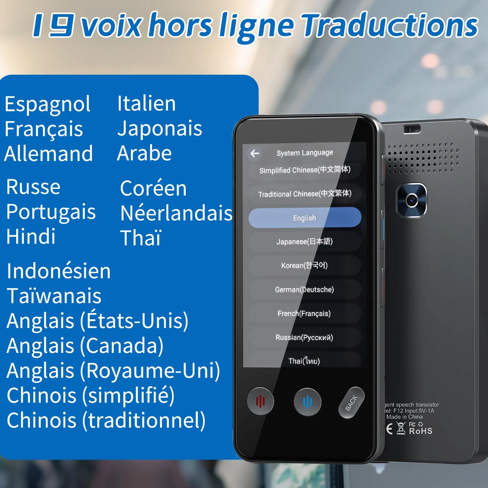 Traducteur AI Intelligent 143 Langues, Traduction Hors Ligne et Bidirectionnelle Instantanée, Cadeaux Voyage