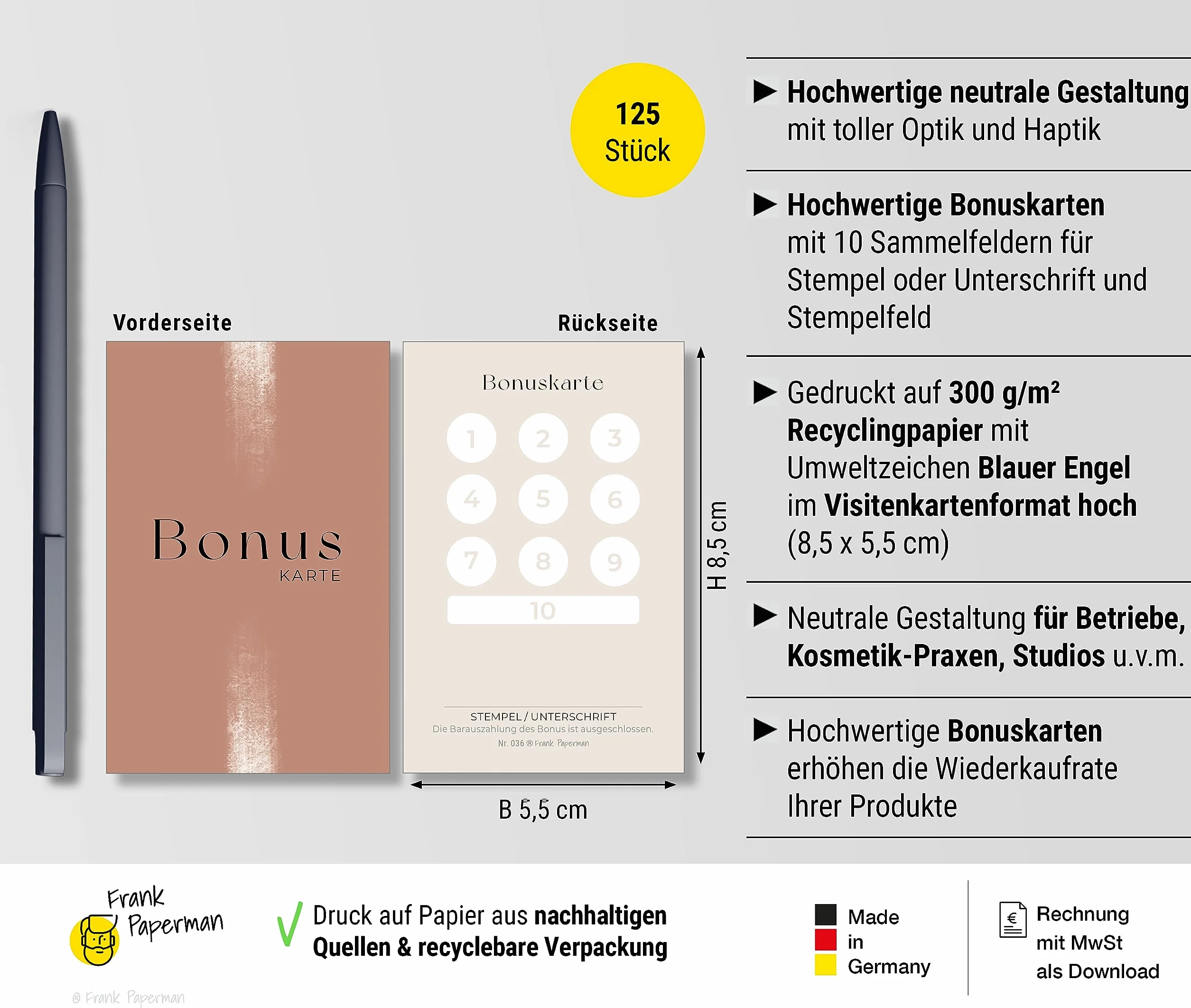 Lot de 125 cartes bonus fidélité pour salon beauté
