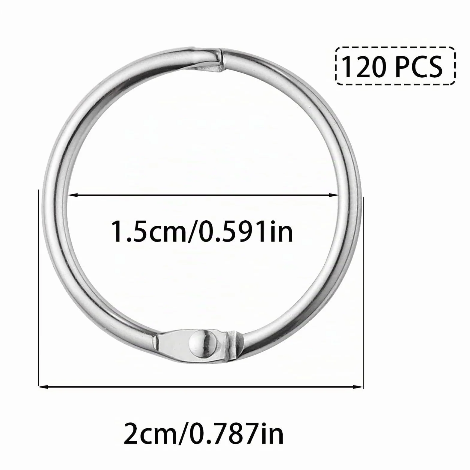 Anneaux de Reliure Metallique 15mm, 120 Pièces pour Scrapbook Album Notebook (Argent)