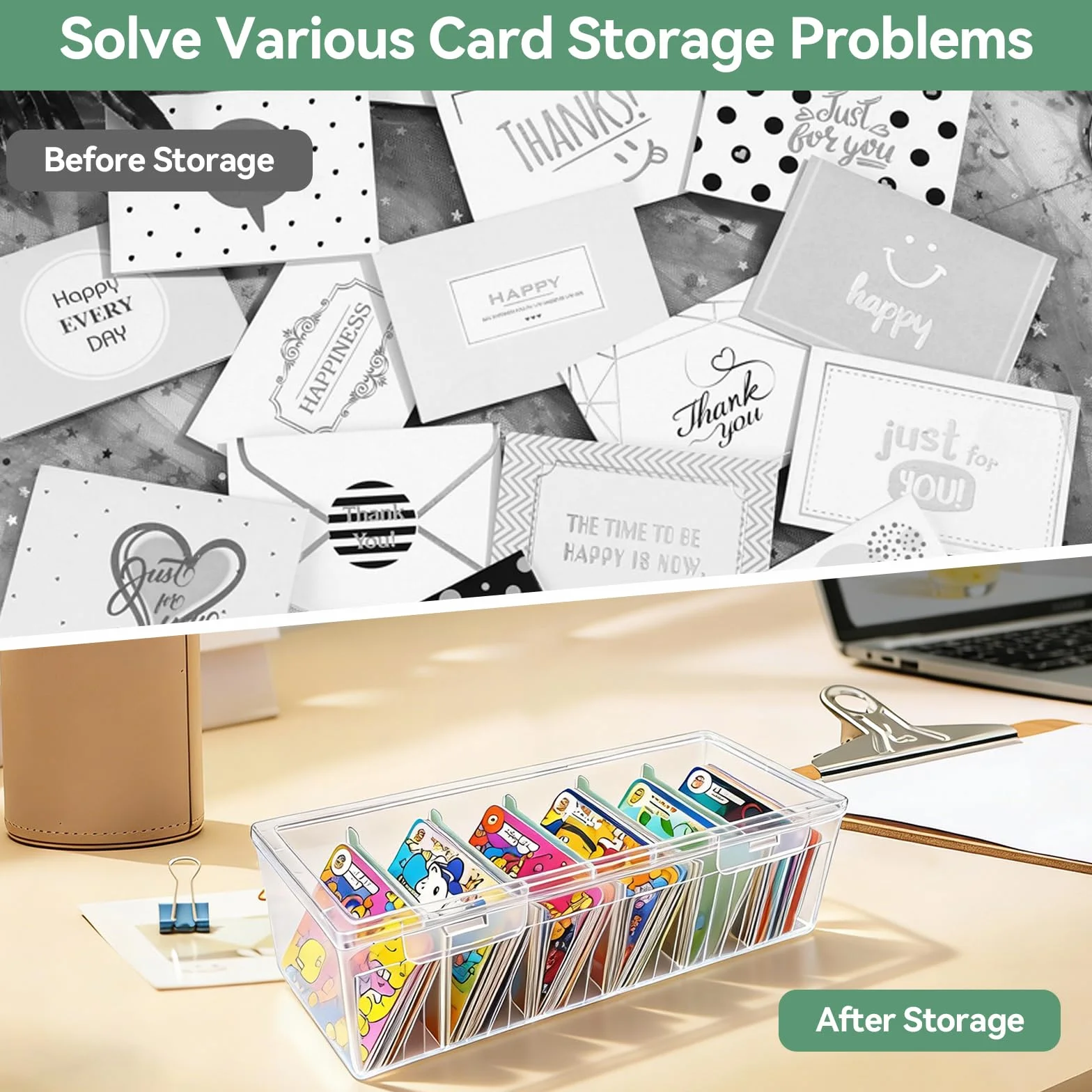 Boîtes de Rangement en Plastique Transparentes 23,5x9,5x6,8 cm pour Cartes de Révision et Collection