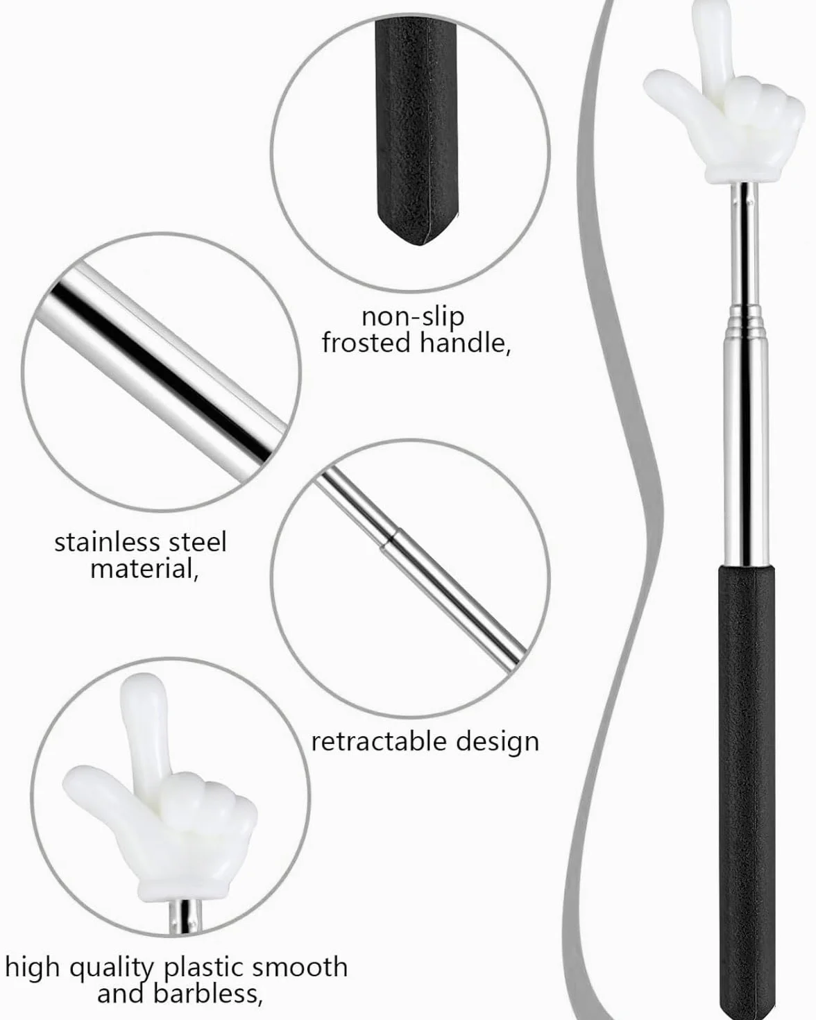 Pointeurs télescopiques pour enseignant, mini stylo d'enseignement, pointeur de doigt rétractable pour présentations et tableaux blancs