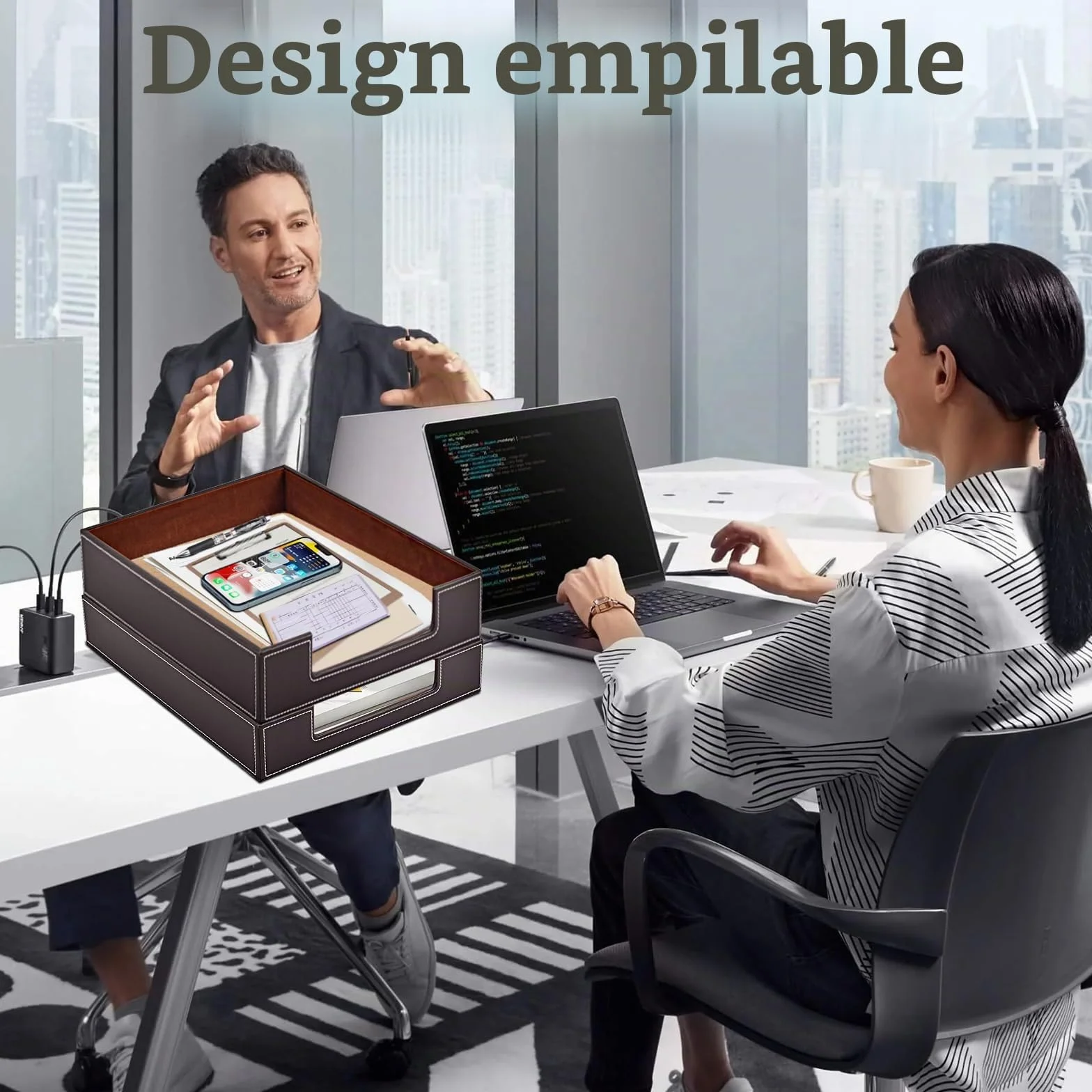 Bac à courrier en cuir empilable organiseur bureau courrier fichiers magazines