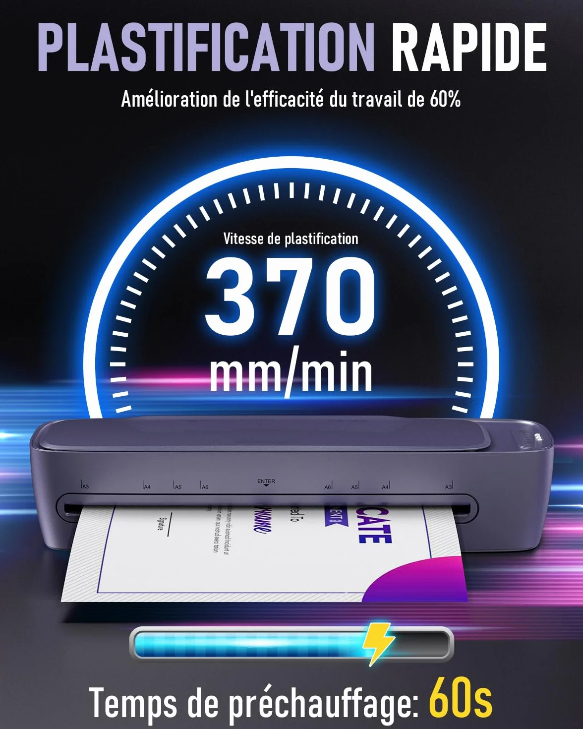 Plastifieuse A3 Thermique et Froid 9 en 1 avec 30 Pochettes, Massicot et Arrondisseur pour Bureau École